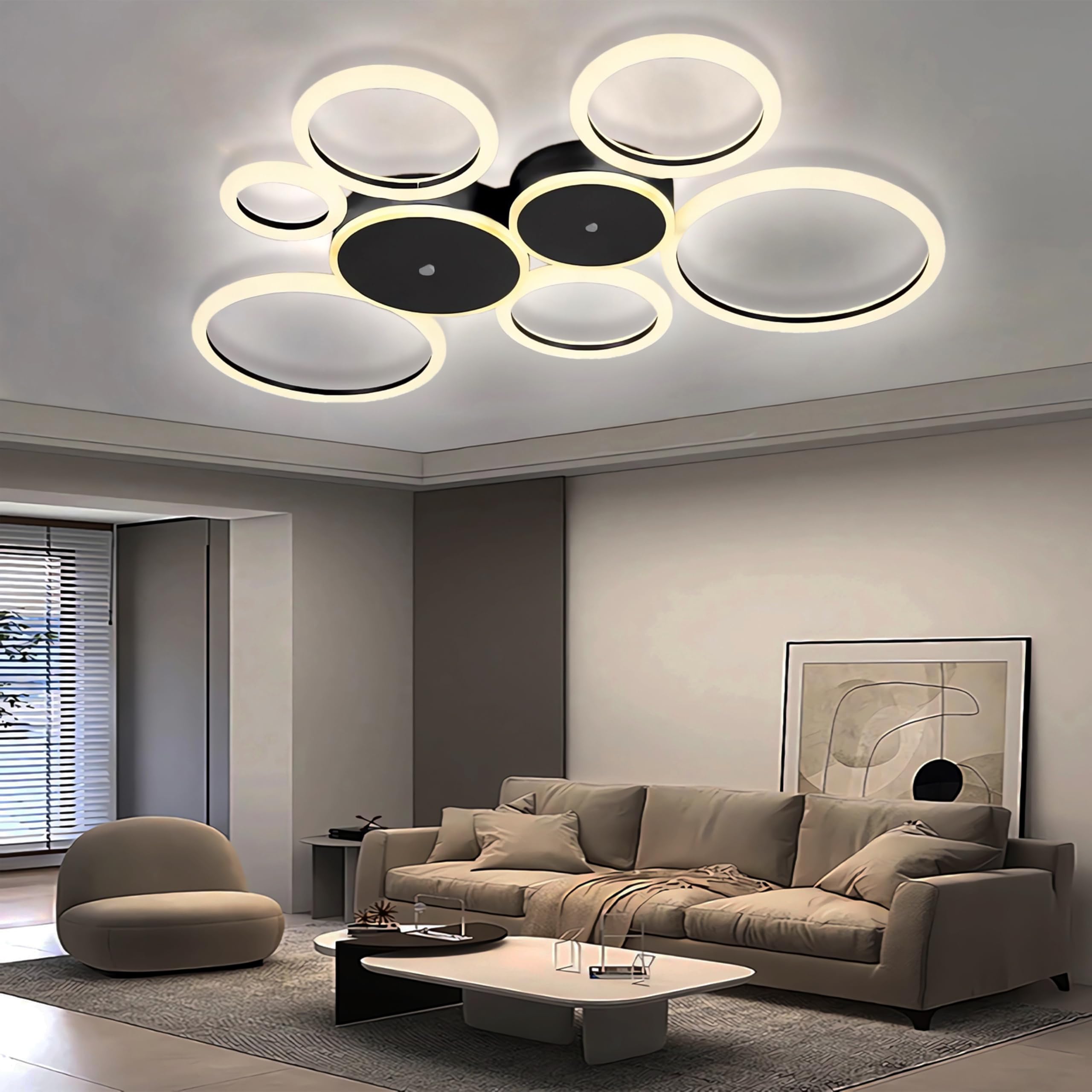 QYSMGS Living Room LED Ceiling Lamp Dimmable Ceiling Lighting Round Multi Ceiling Light Recessed Ceiling Lamps Gold Ceiling Lights for Living Room,for Bedroom Dinning Room Study (Black, 8 Heads)