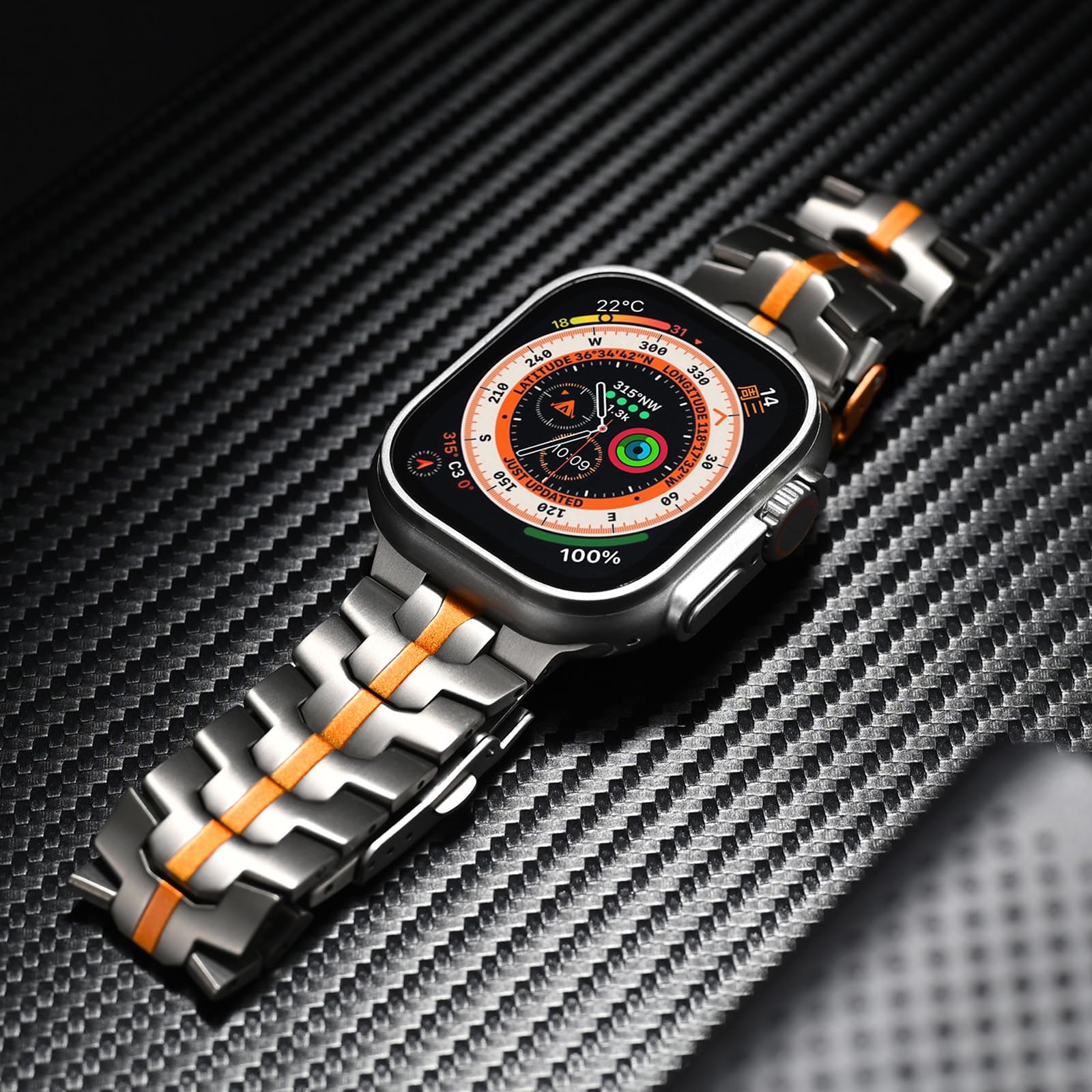SEURE Titan Armband Kompatibel mit Apple Watch Ultra 2/Ultra 49mm,Serie 10 46mm,Serie 9/8/7 45mm,Serie SE2/6/SE/5/4 44mm, 3/2/1 42mm Edelstahl Gliederarmband Sport Ersatzarmbänder