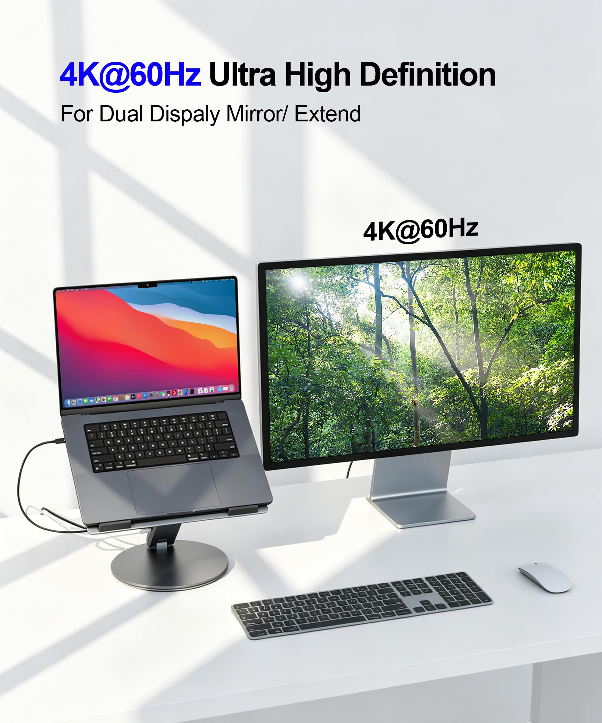 YICOSUN Supporto da scrivania per computer portatile, girevole a 360° e regolabile in altezza, ergonomico con prese d'aria di raffreddamento in alluminio, per MacBook, Dell, Lenovo da 10 a 16 pollici