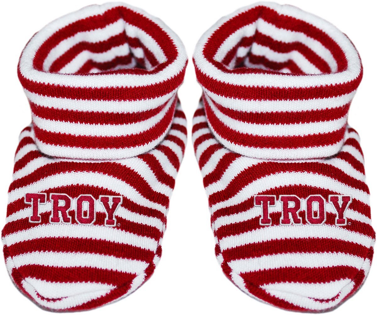 Troy University T-R-O-Y Newborn Baby Striped Bootie Sock