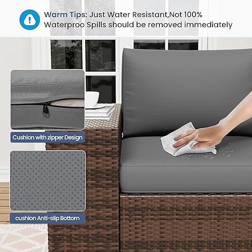 Miniatura 6 de Amopatio Juego de muebles de patio al aire libre con mesa para fogata de gas, 15 piezas para patio, sofá seccional de mimbre de polietileno, muebles