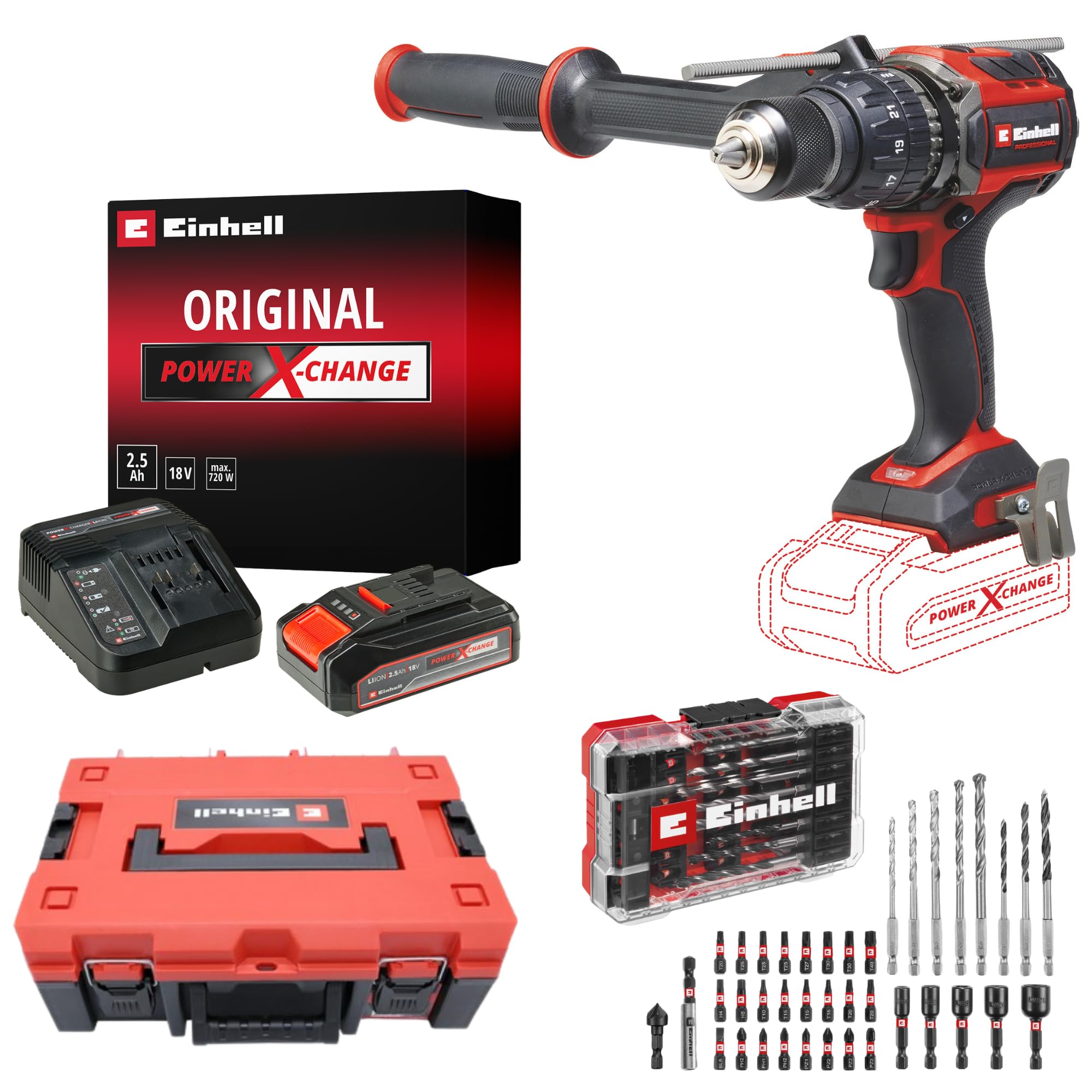 Einhell TP-CD 18/120 Li-i BL Akülü Vidalama Seti (2,5 Ah Akü ve Şarj Cihazı, 39 Parça Uç Seti ve Çanta Dahildir)