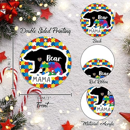 Miniatura 3 de Christmas Ornament Mama Bear Acrylic Christmas Ornaments Keepsake Mama Bear Autism Colorful Puzzle Bear Christmas Hanging Ornament Autism Puzzle