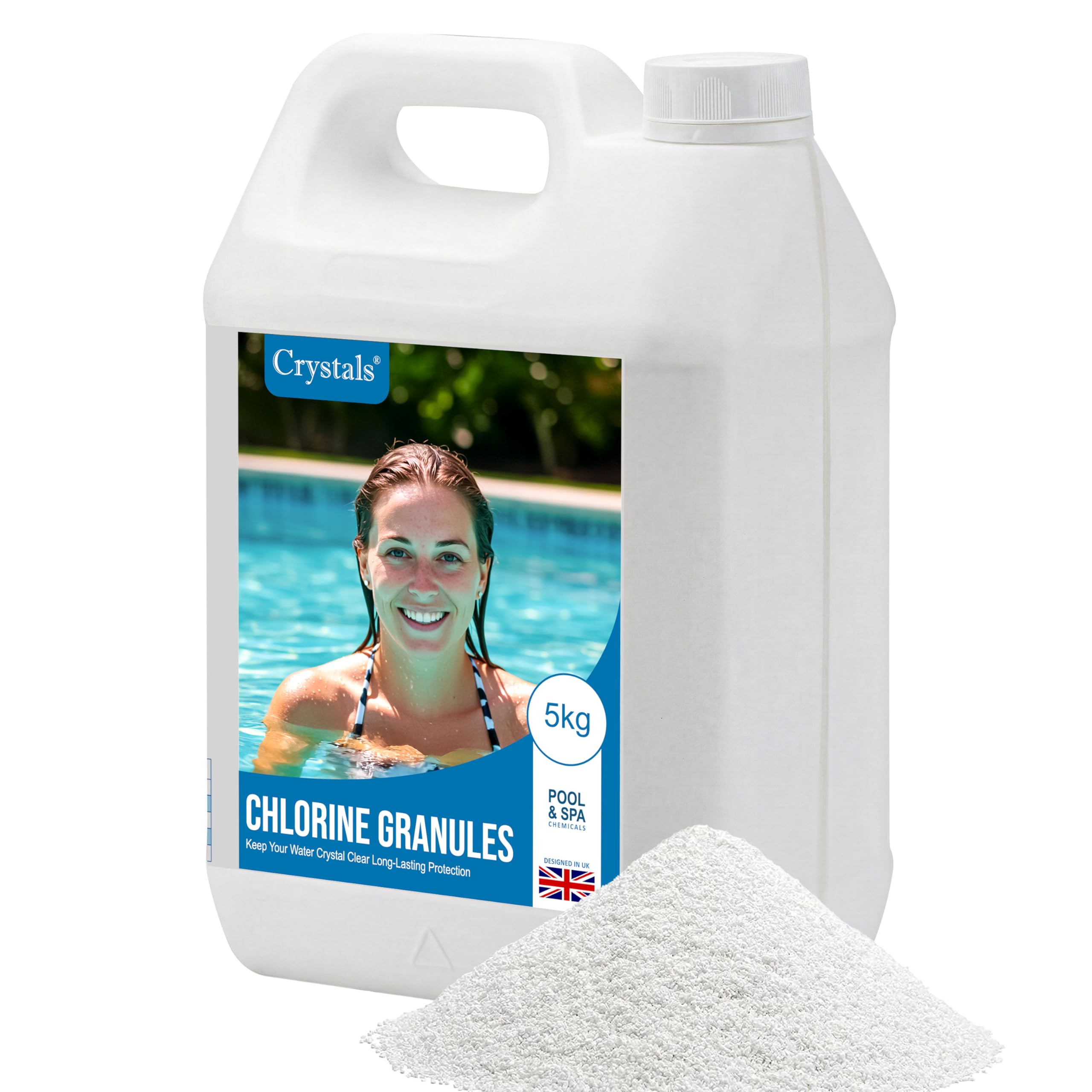 Crystals Pool & Spa Starter Kit – Chlorine Granules, Tablets & Foam Remover Water Care Set, Complete Chemical Treatment Kit for Pools, Hot Tubs & Spas (5Kg Chlorine Granules)