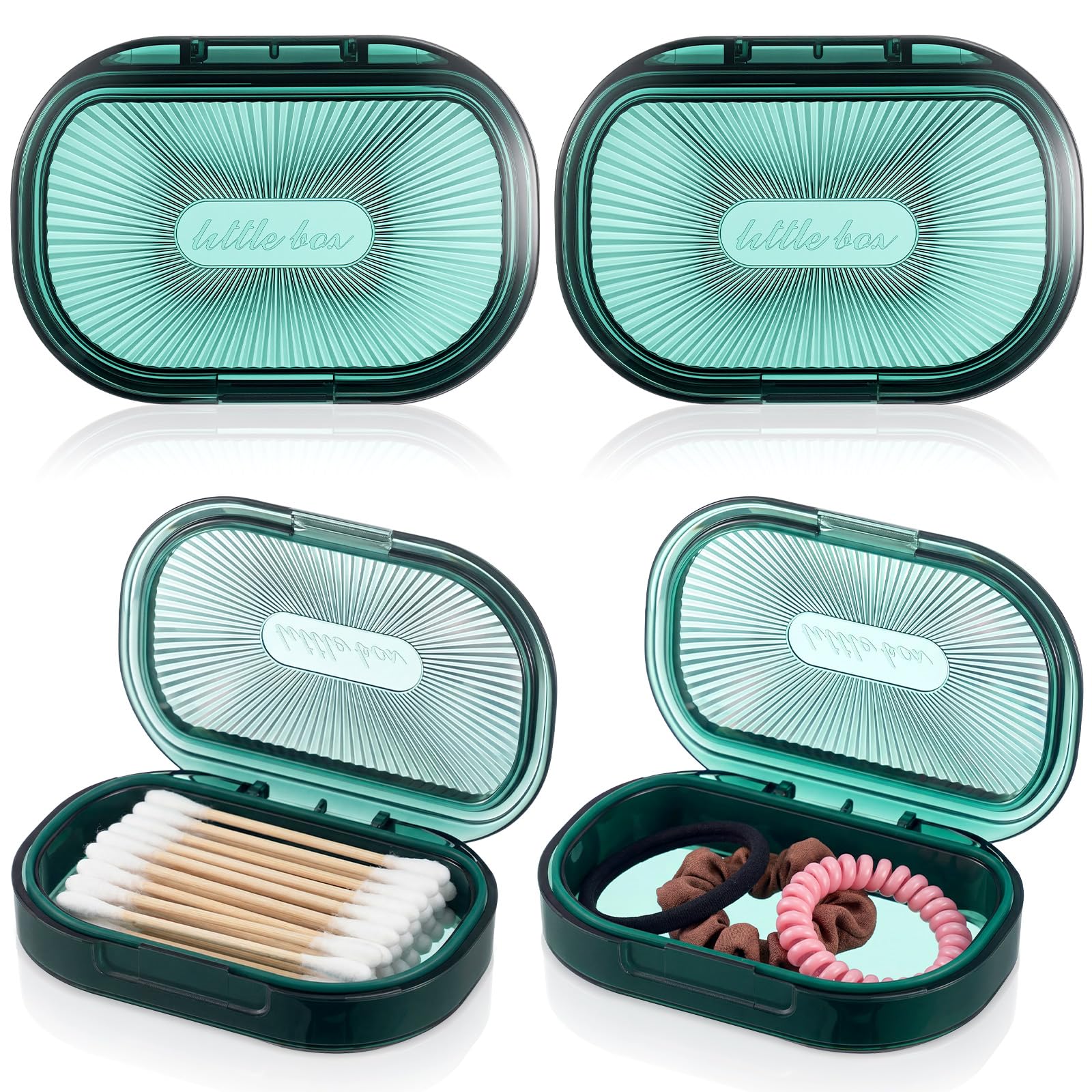 Kigley 4 Pcs Hair Tie Container Small Portable Travel Cotton Swab Holder Dispenser with Lid Plastic Box Storage Containers for Small Items, 3.94 x 2.76 Inch (Green)-image-13