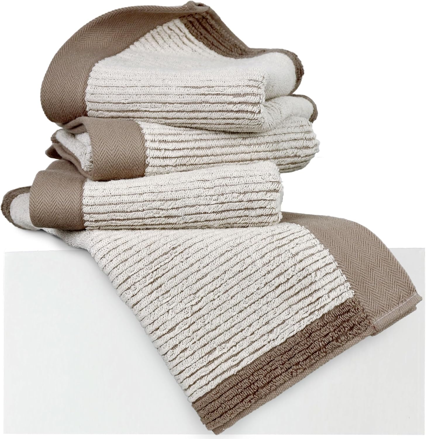 Cleanbear Hand Towels for Bathroom Set of 4, Jacquard Weaved Cotton Face Towels, 28 x 13.7 Inches (Light-Brown) - Image 9