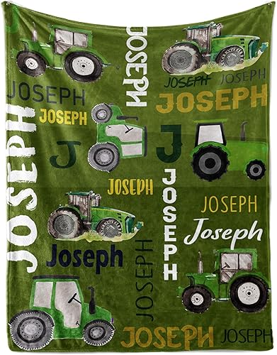 Miniatura 9 de Manta personalizada de tractores, nombre personalizado con diseño de camiones de tractor agrícola, manta de cama de franela de felpa suave para