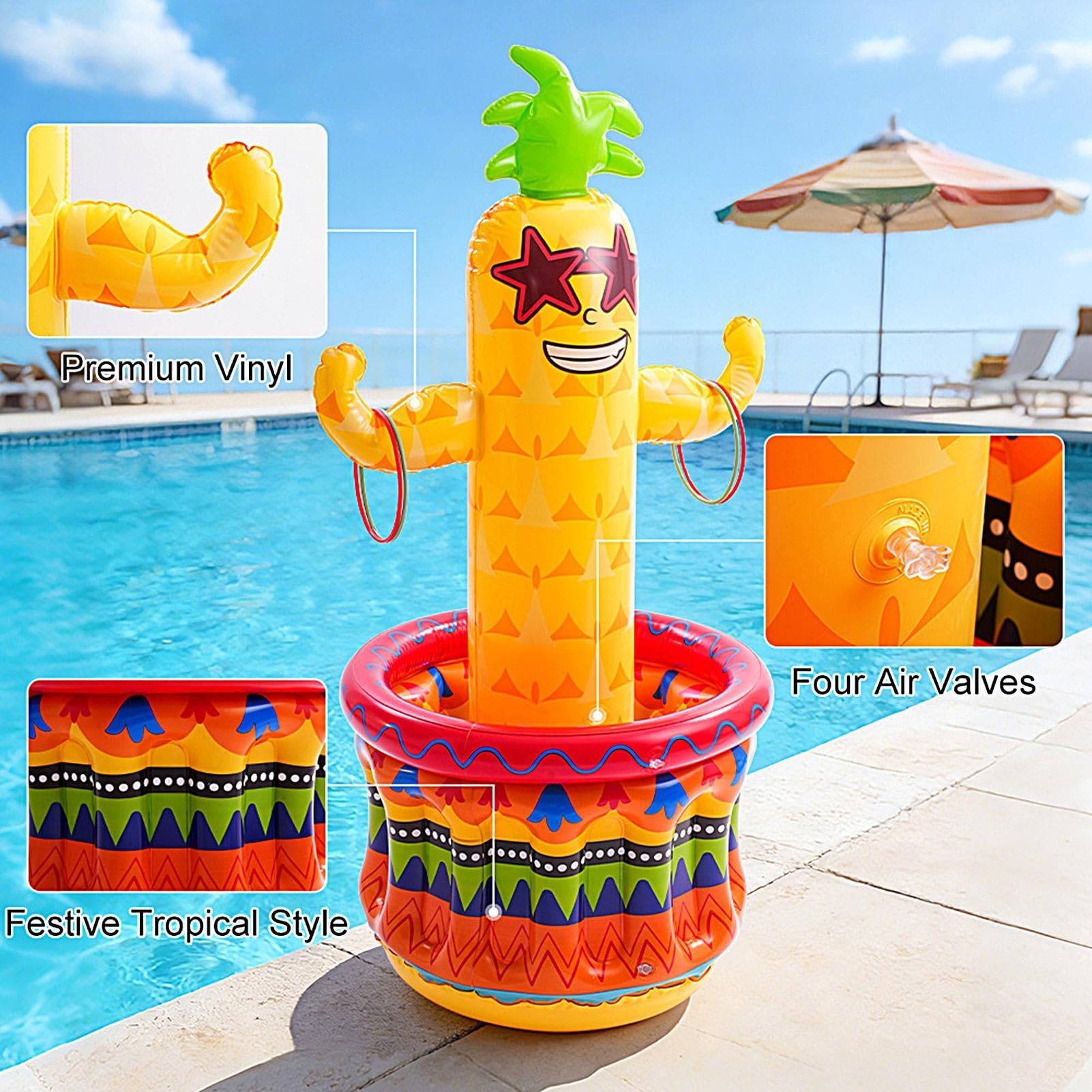 Dmuchany cooler do napojów Przenośny cooler ananasowy 122 cm na napoje | Dekoracje przyjęcia basenowego do piwa, , baru, plaży, gier, lata, wakacji, urodzin, zakończenia szkoły