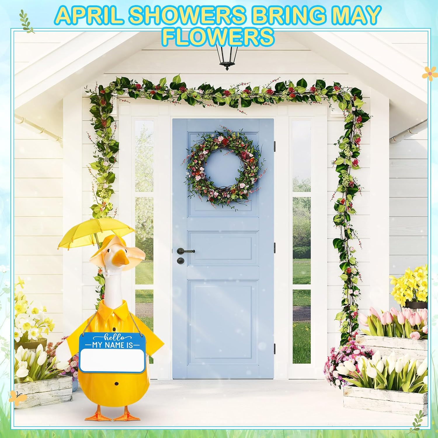 3 Pcs Raincoat Porch Goose Outfit Spring Raincoat Umbrella with Name Wooden Sign for Lawn Cement 23 Goose Statue Clothes Outdoor Patio Yard Lawn Decoration(Classic,Yellow) - Image 5