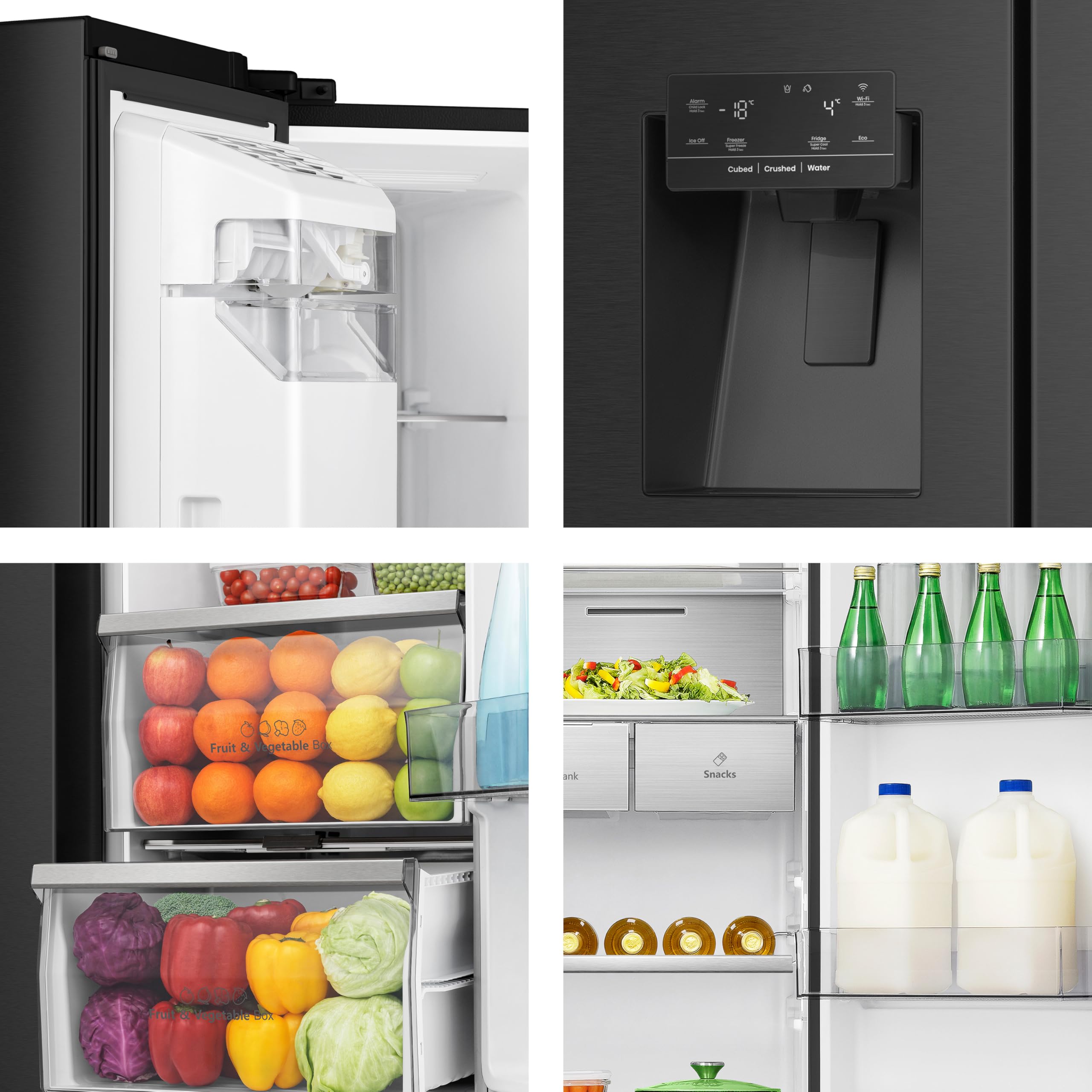 Hisense RS818N4TFC Side by Side – Kühl-Gefrierkombination, EEK C, Eis-Wasserspender, LED Display, Total No Frost, Multi Air Flow, Fast Freeze, schwarz