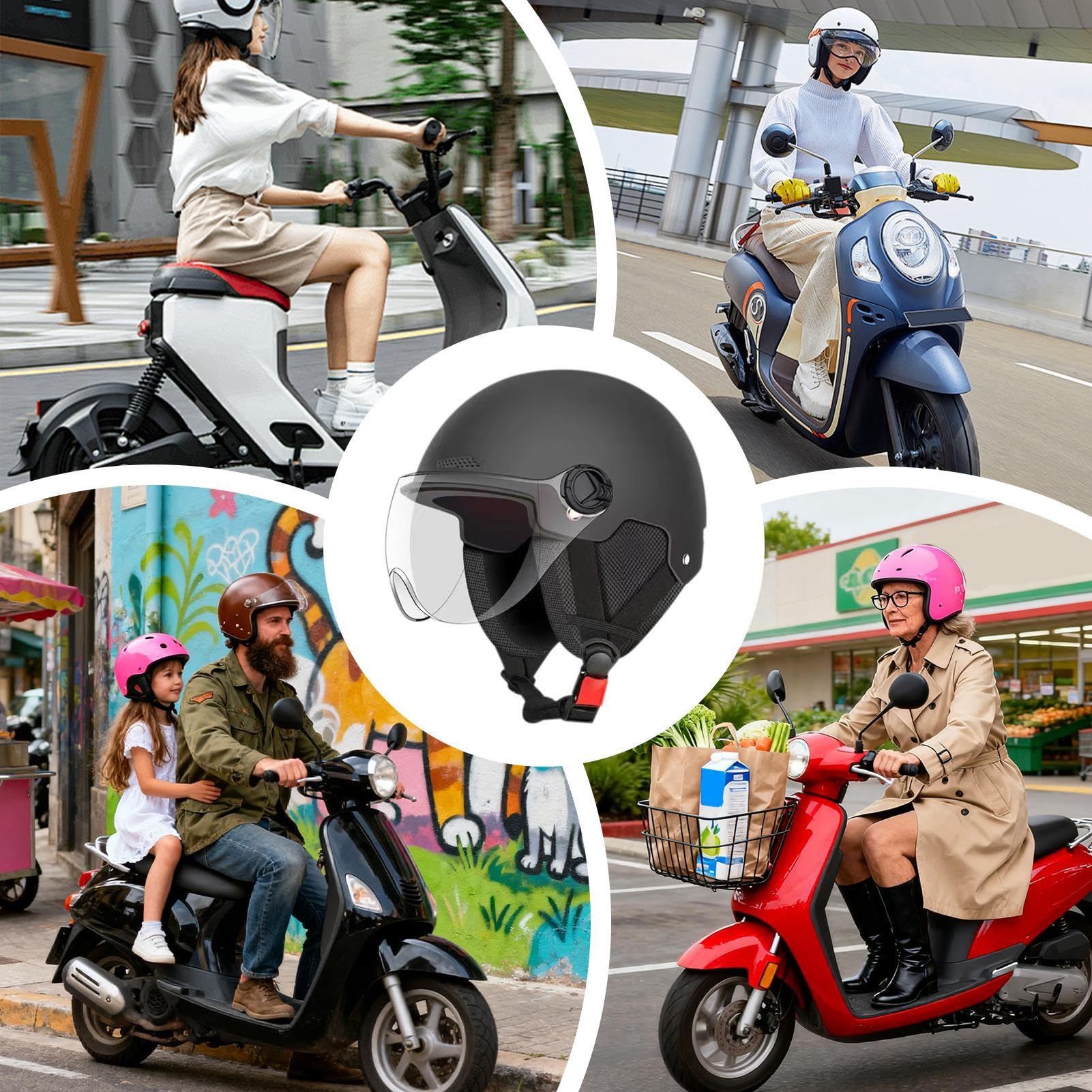 Casco per scooter elettrico, leggero, con protezione per le orecchie e strisce riflettenti, protezione solare UV, guscio in ABS, 55-65 cm, unisex, per adulti e bambini, per pendolarismo e equitazione