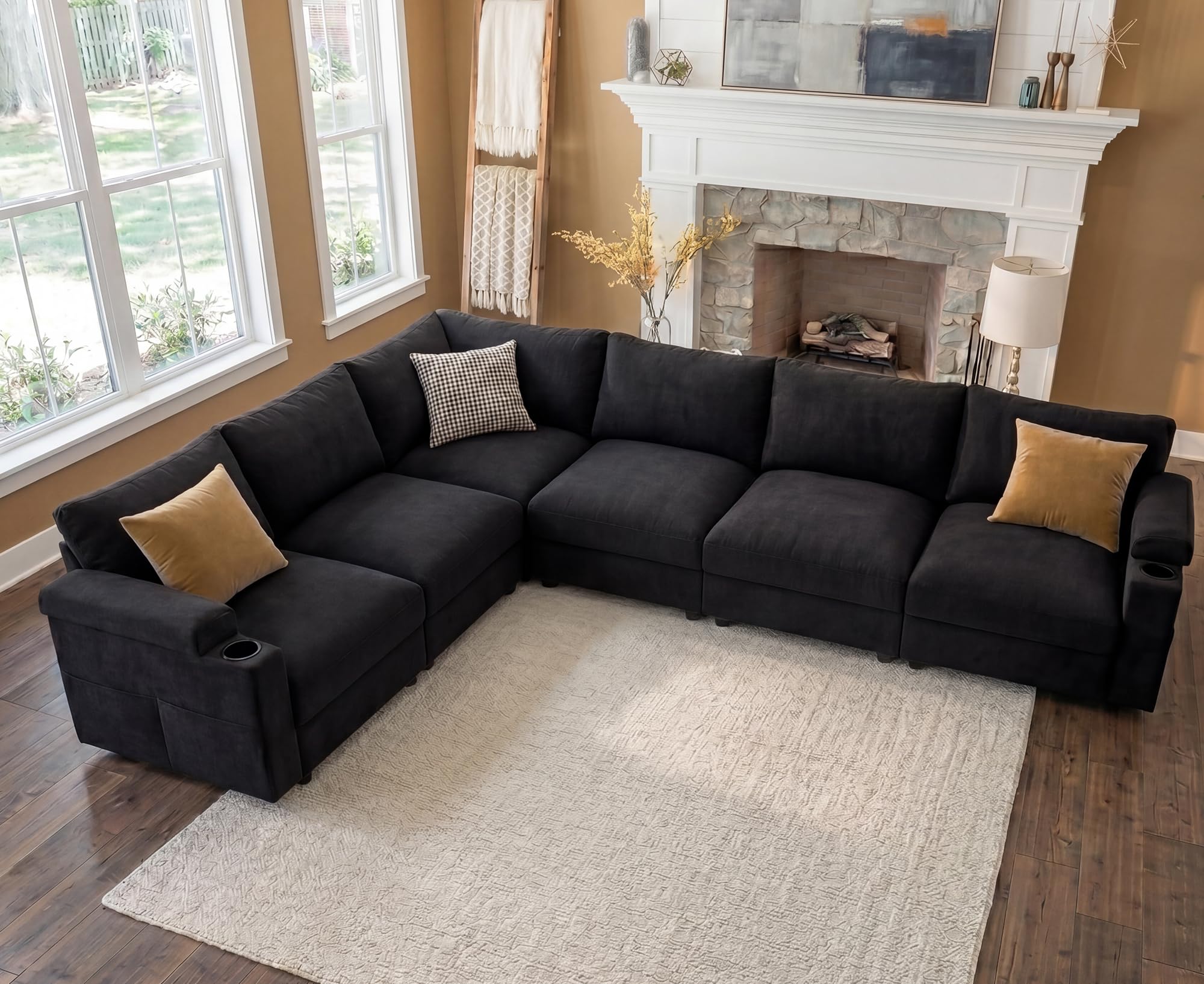 Couches Oversized Chenille Cloud Sofa (Chenille Black, L Shape 6 Seat)