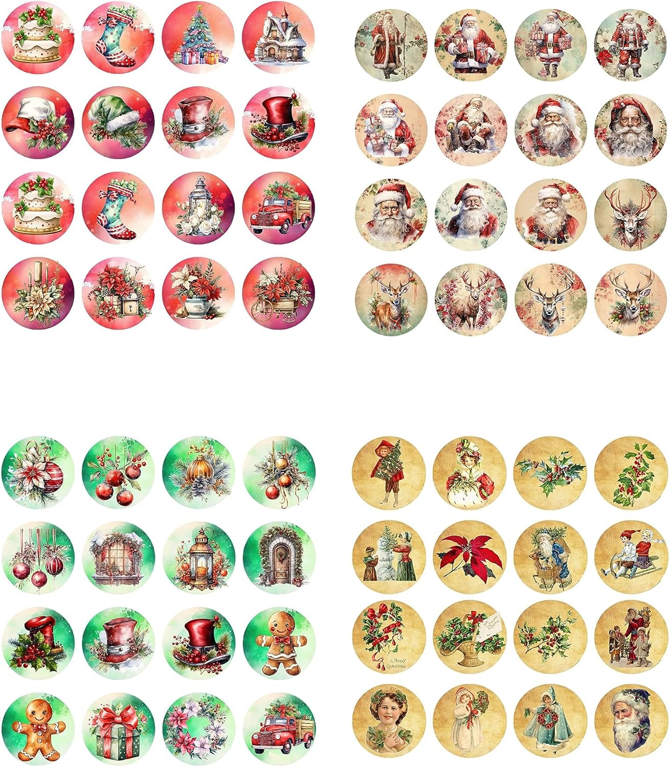 Paper Moon Media: Vintage Christmas Circles Set 5 Scrapbook and Junk Journal Tags 8.5 x 11, 4 Sheets for Journals, Scrabpooking, Decoupage, Card Making etc., Collage Sheet Bundle