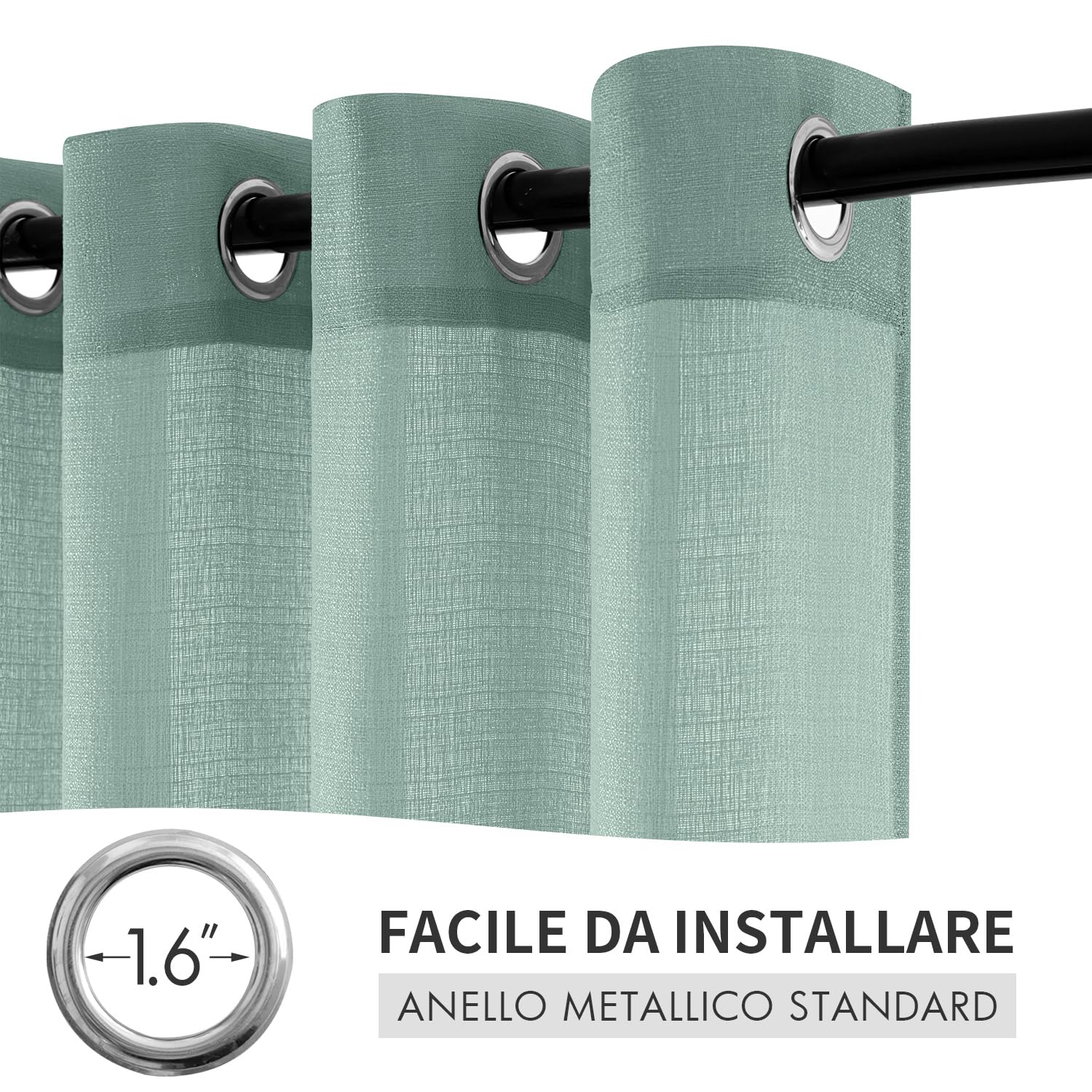 MIULEE 2 Pezzi Tende Trasparenti Voile Natale in Poliestere Lino 140x215 cm Celeste Verde