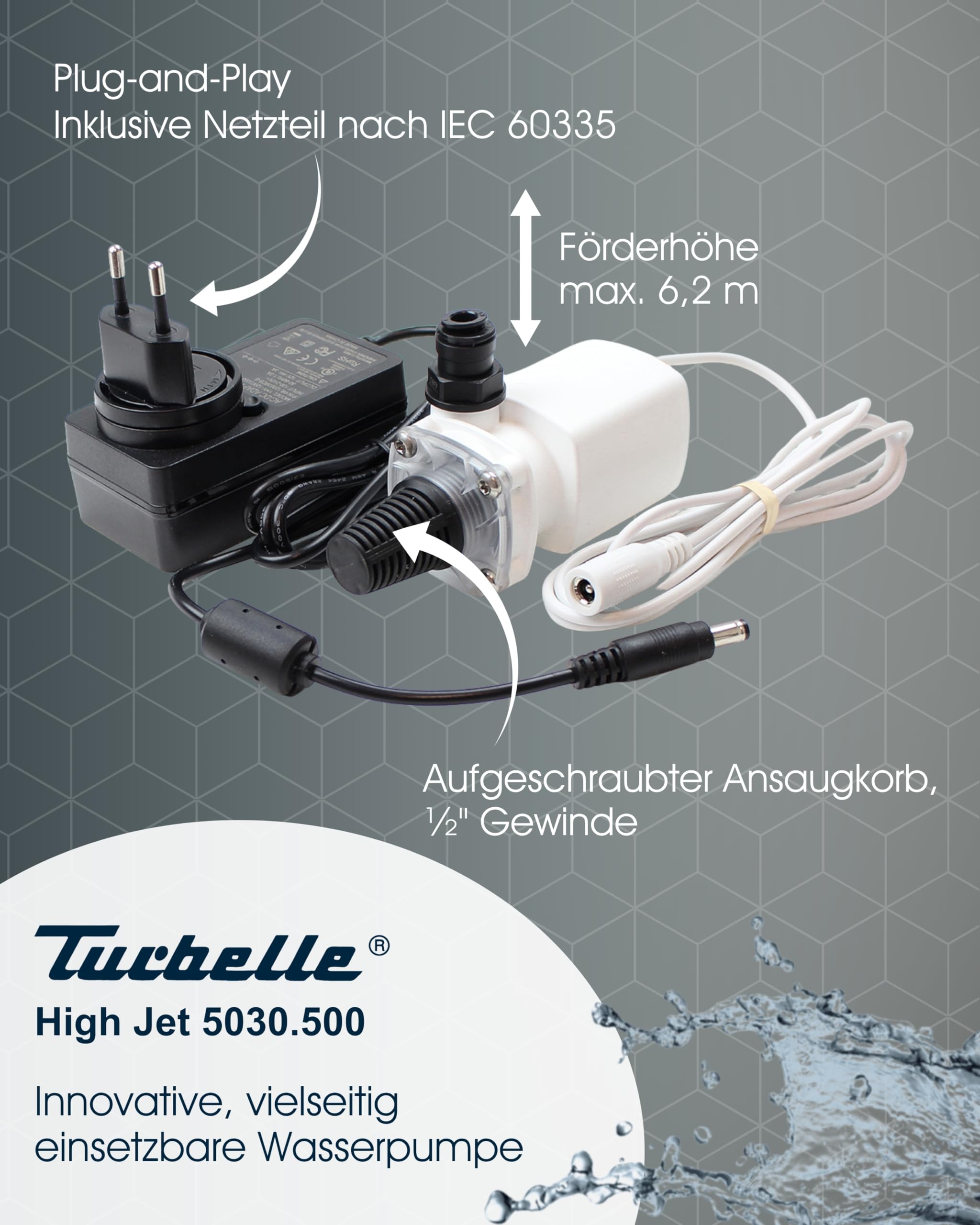 TUNZE Turbelle High Jet 5030 I universelle Wasserpumpe I Druckstarke Zentrifugalpumpe inkl. Netzteil I geräuscharme Pumpe für Meerwasseraquarien I Zubehör für Aquarien
