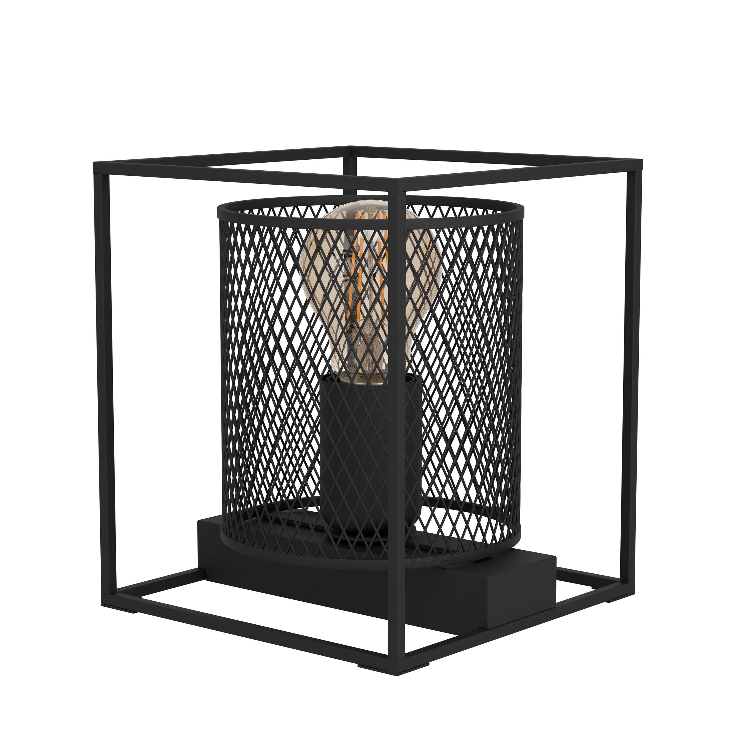 EGLO Tischlampe Catterick, eckige Nachttischlampe im Industrial Design, Tischleuchte aus Metall in Schwarz, Gitter Lampe für Wohnzimmer und Schlafzimmer, E27 Fassung