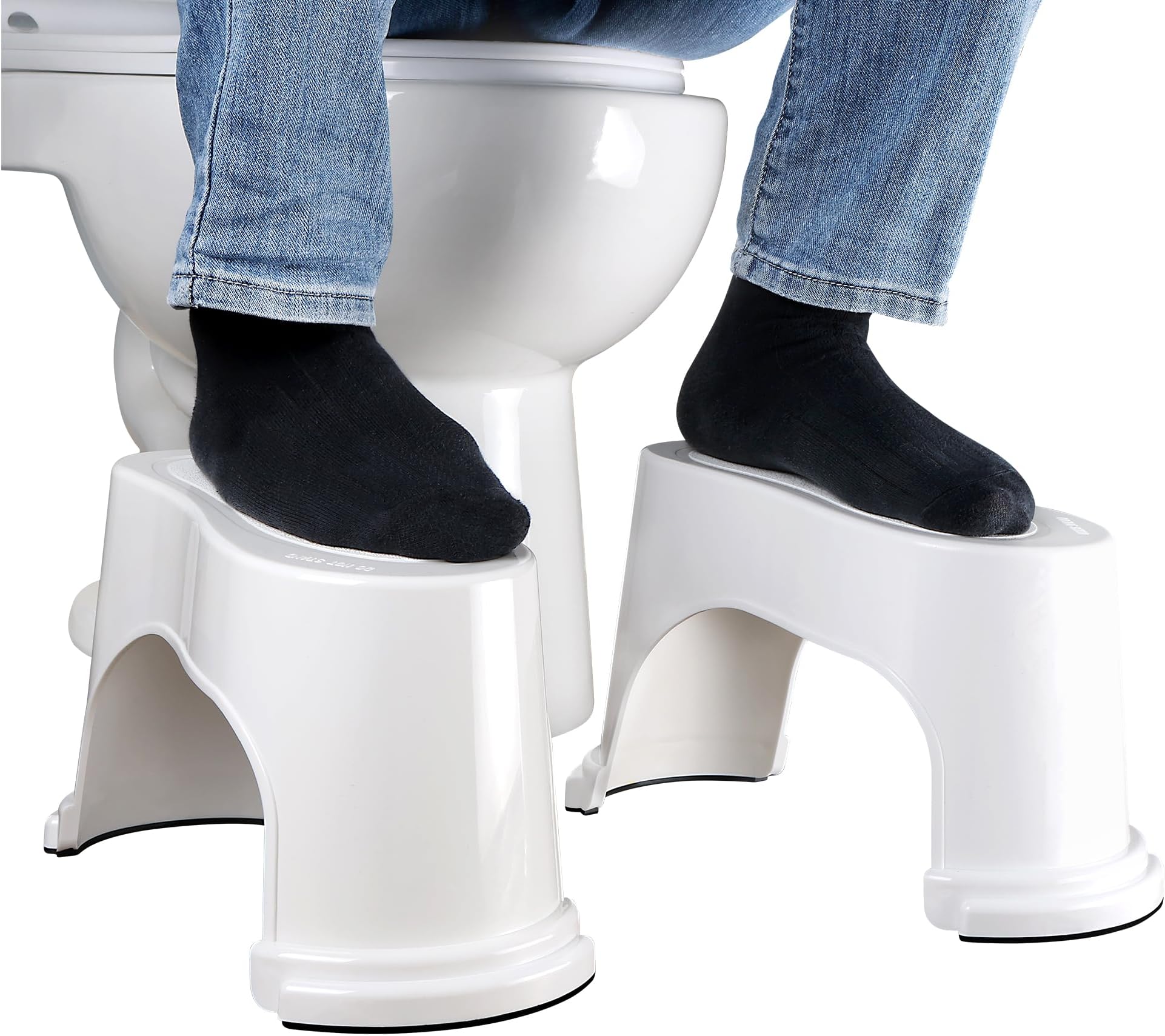 EVRON Toilet Stool 7" Bathroom Squatting Aid for Adults, Split Two-Piece Separate Movable Foot Rests with Flexible Positioning, Stackable Nesting Space-Saving Design(White 1 Pairs)