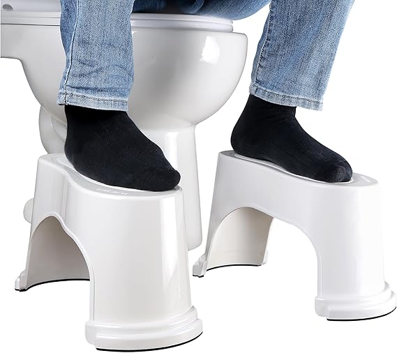 EVRON Toilet Stool 7 Bathroom Squatting Aid for Adults, Split Two-Piece Separate Movable Foot Rests with Flexible Positioning, Stackable Nesting Space-Saving Design(White 1 Pairs)