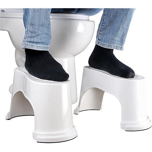 EVRON Toilet Stool 7" Bathroom Squatting Poop Stool for Potty Assistance,Portable Plastic Potty Stool for Adults,Space Saving Storage,Flexible Distance Adjustment Stackable Design(White 1 Pairs)