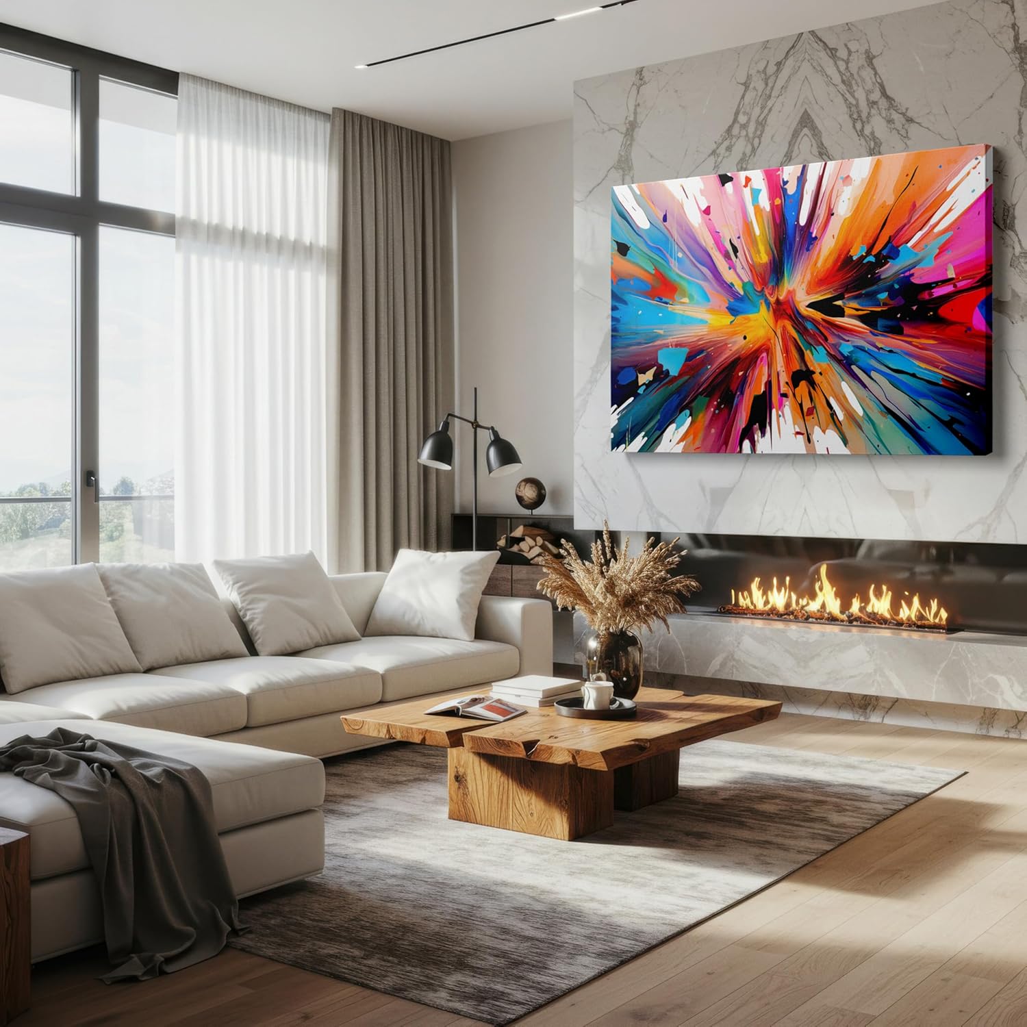 Canvas for Living Room. Exploding Colors of Creativity: A Digital Painting of Dynamic Vitality and Diverse Beauty, 27 x 18 inch Canvas Wall Art - Contemporary Masterpieces - Modern Home Decor