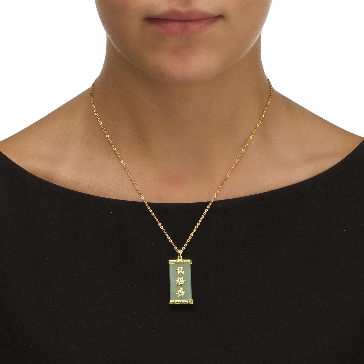 Palm Beach Jewelry PalmBeach Yellow Gold-plated Sterling Silver Emerald Cut Genuine Green Jade Good Luck Pendant (36mm)