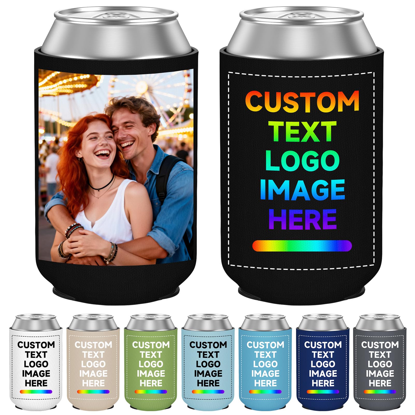 100 Pack Custom Neoprene Can Cooler Sleeve Bulk with Logo Image Text