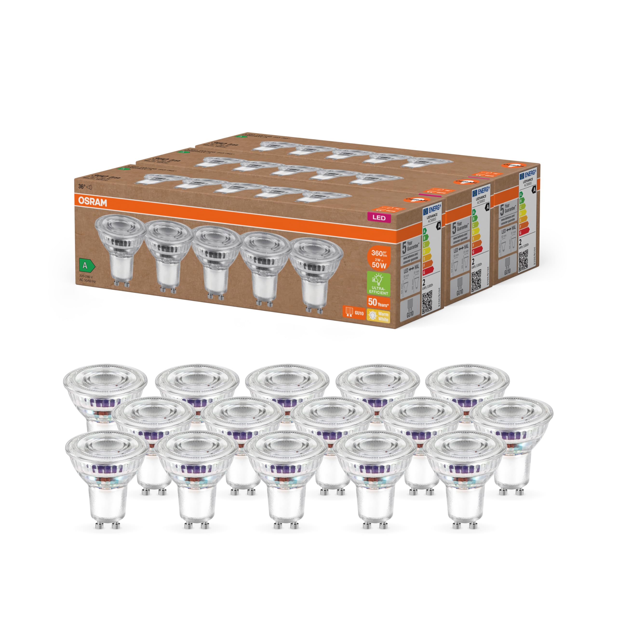 OSRAM Lámparas LED de alta eficiencia con clase de eficiencia energética A, | , LED Lamps, dia, , Paquete de 15