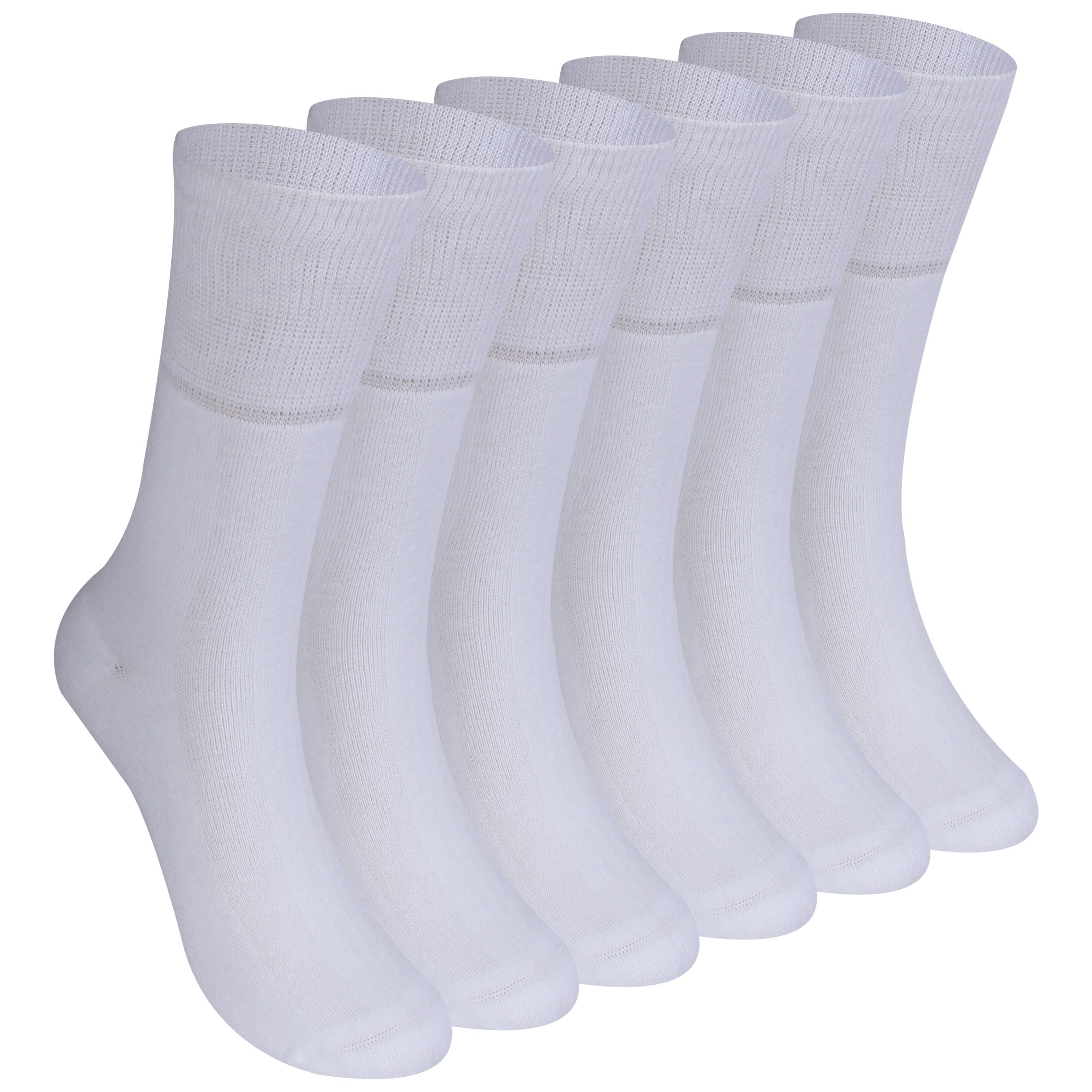 Facool Women's White 6 Pairs Wide Top Diabetic Socks Non Binding Socks For Men Seamless Cushioned Casual Dress Socks Elastic Free Crew Socks Cotton Diabetic Sleeping Socks, 6 Pairs White Large
