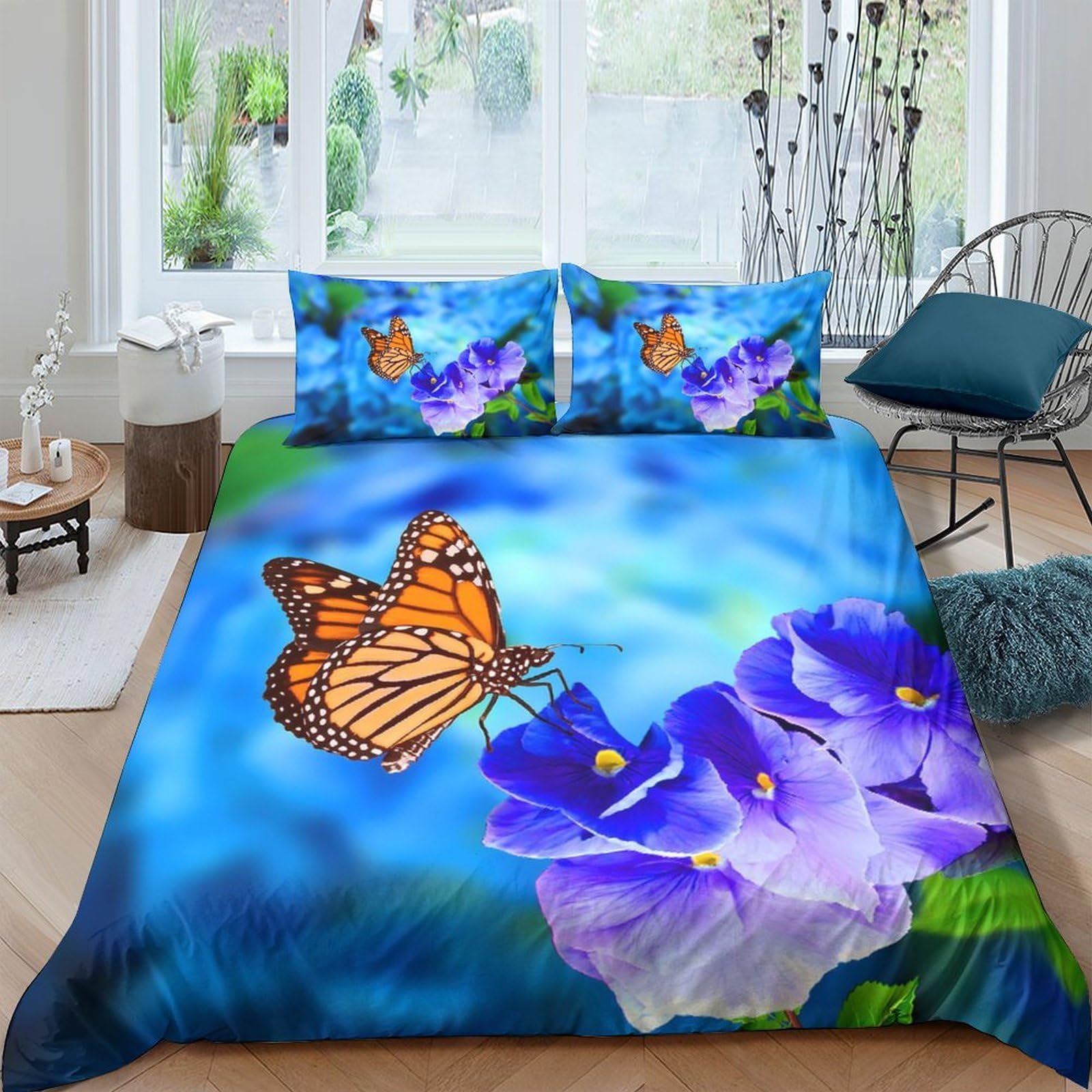 Ctjqhvkz Style-1 3D Printed Orange Butterfly Fitted Sheet Microfiber Soft Floral Mattress Cover For Bedroom Guest Room Home Decor Single（135X200cm）