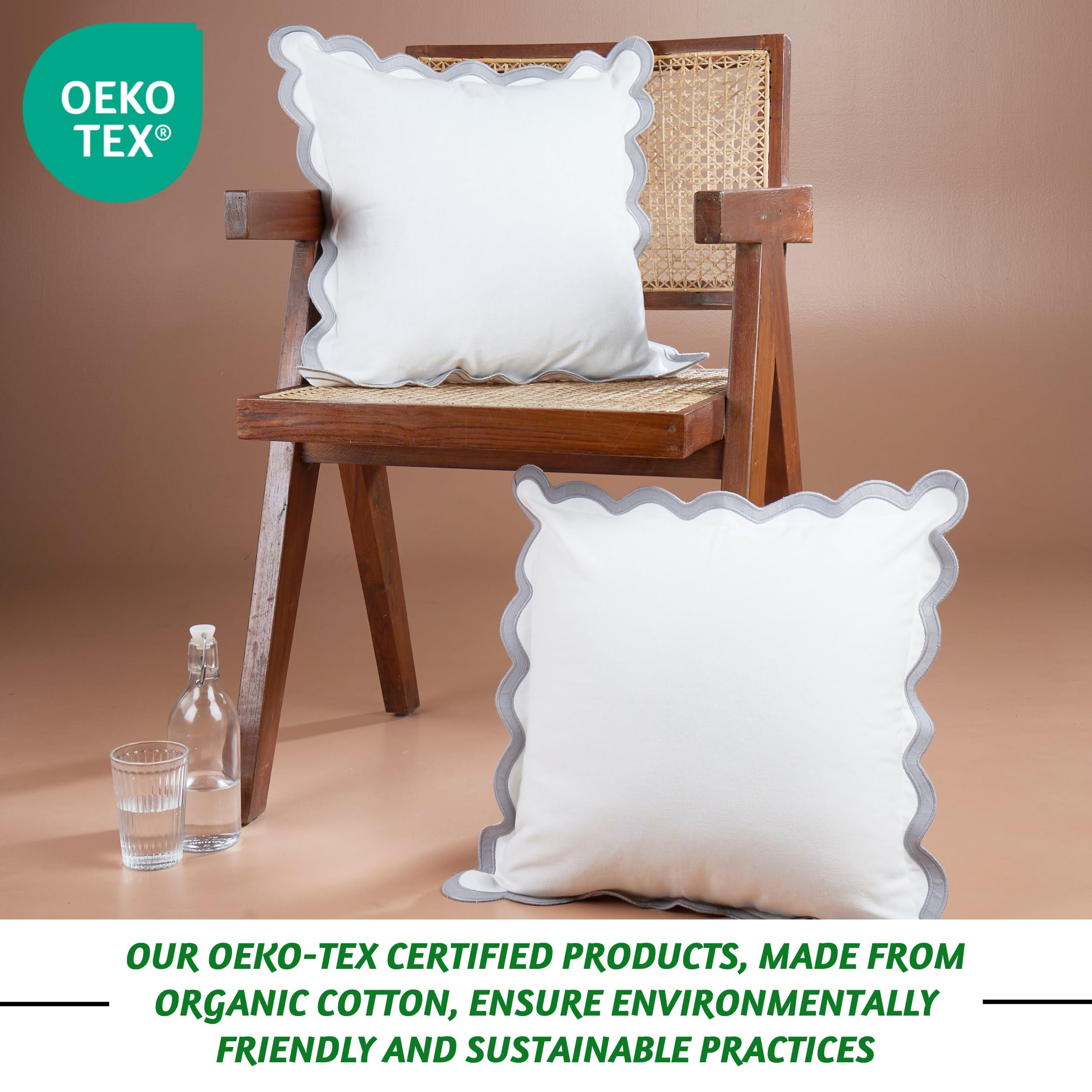 Scalloped Throw Pillow Covers Set Of 2 For Living Room, Cotton & Linen