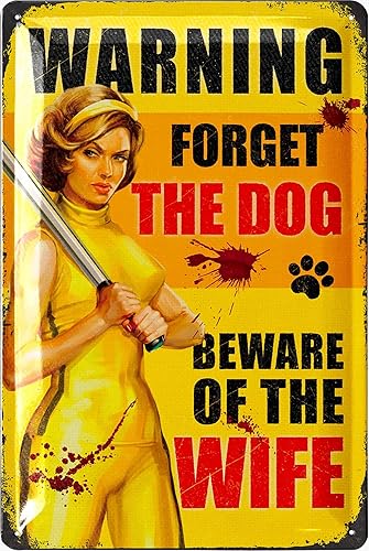 Letrero de hojalata vintage con texto en inglés "WARNING WIFE DOG", accesorios de cueva de hombre, letreros de metal para garaje, decoración de