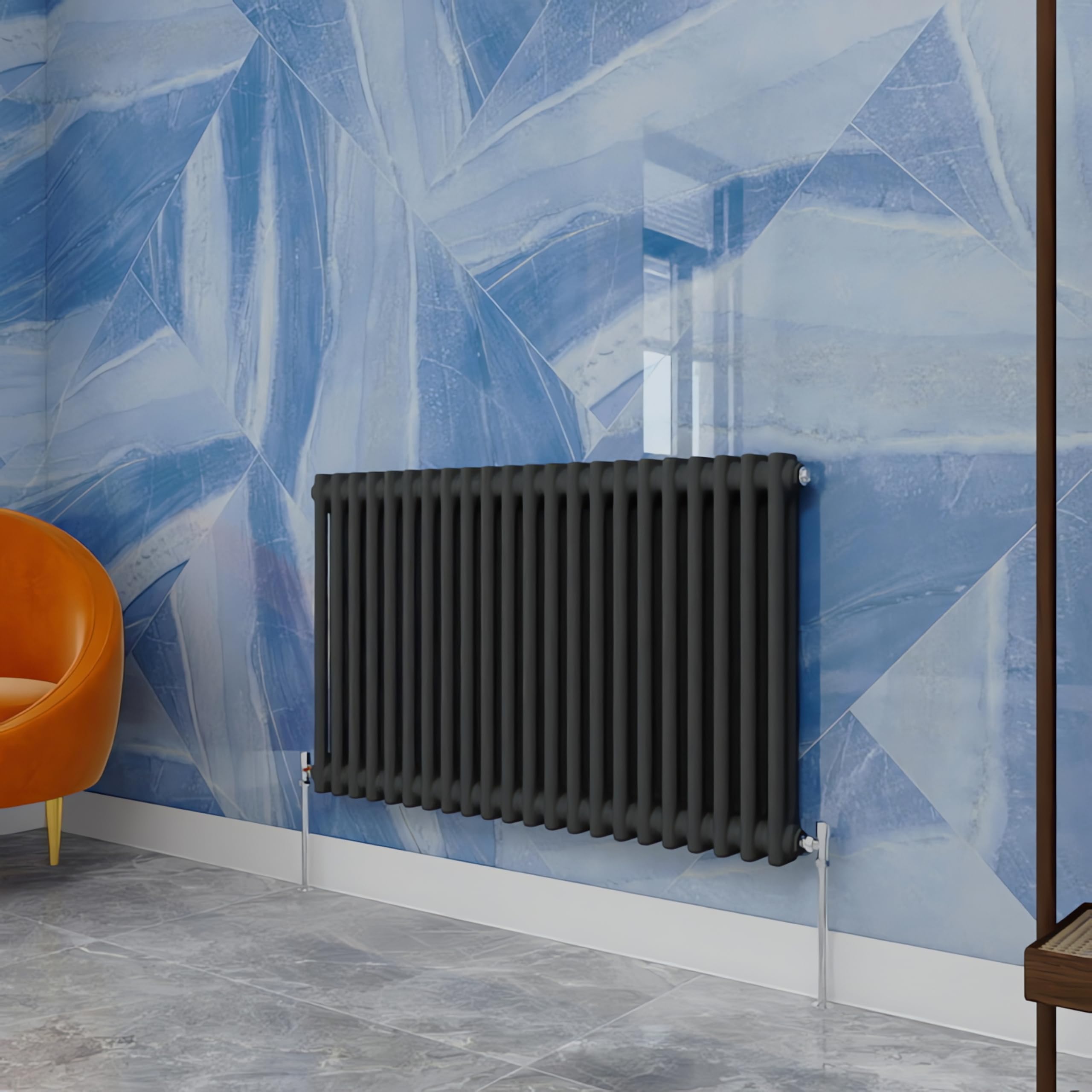 Traditional Household Cast Iron Radiator，Anthracite Horizontal 600X1010mm 2 Column Suitable for Multi-Room Central Heating