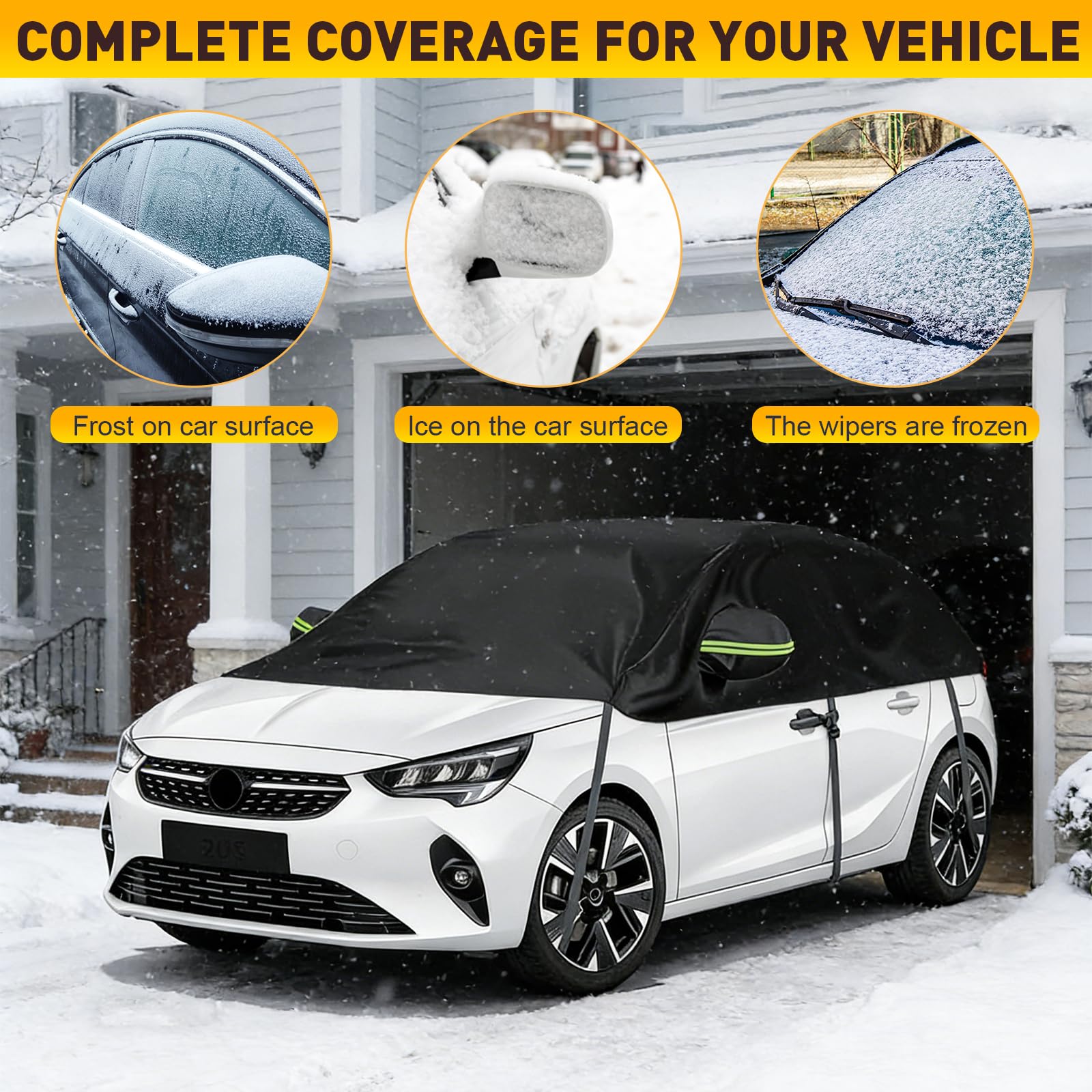 Halbe Autoabdeckung Ersatz Passend für Peugeot 208 2012-2025, Sonnenfest Hälfte Halbgarage, Wasserdicht Auto Halbgarage, UV-Beständige Regen Sonne Staub Schutz