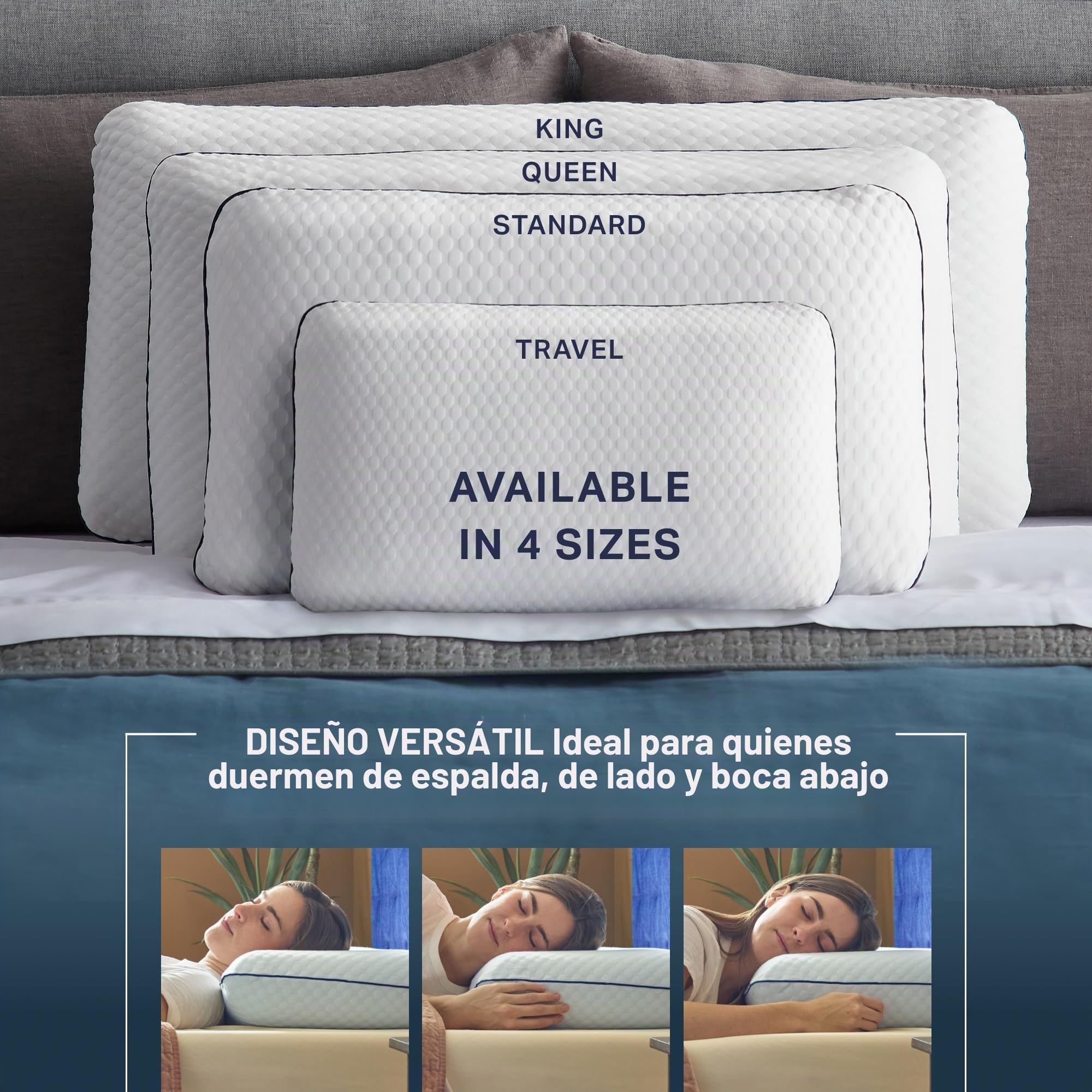 Lucid Weekender Almohada viscoelástica con partículas de Gel, Transpirable y refrescante, Funda Lavable