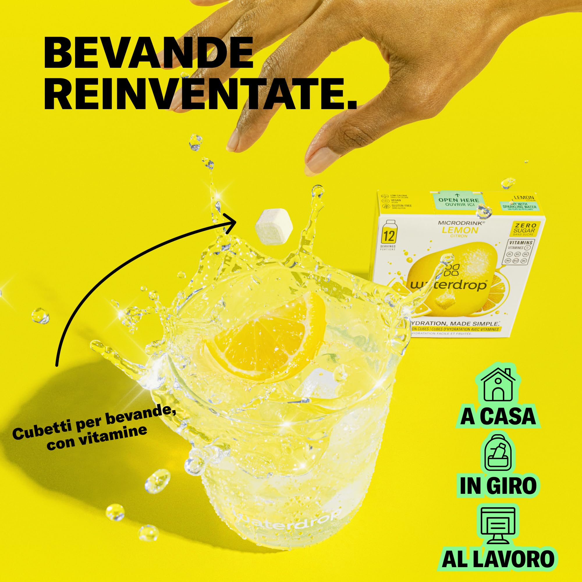 waterdrop® Set Microdrink, ARANCIA, LIMONE e POMPELMO, 36 cubetti effervescenti senza zucchero per aromatizzare l'acqua, Estratti di frutta e piante, Acqua Aromatizzata senza infusione a freddo