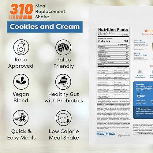 Miniatura 7 de 310 Nutrition - Batido de reemplazo de comidas todo en uno - Mezcla de superalimentos veganos ricos en fibra - Edulcorantes naturales - Batido bajo