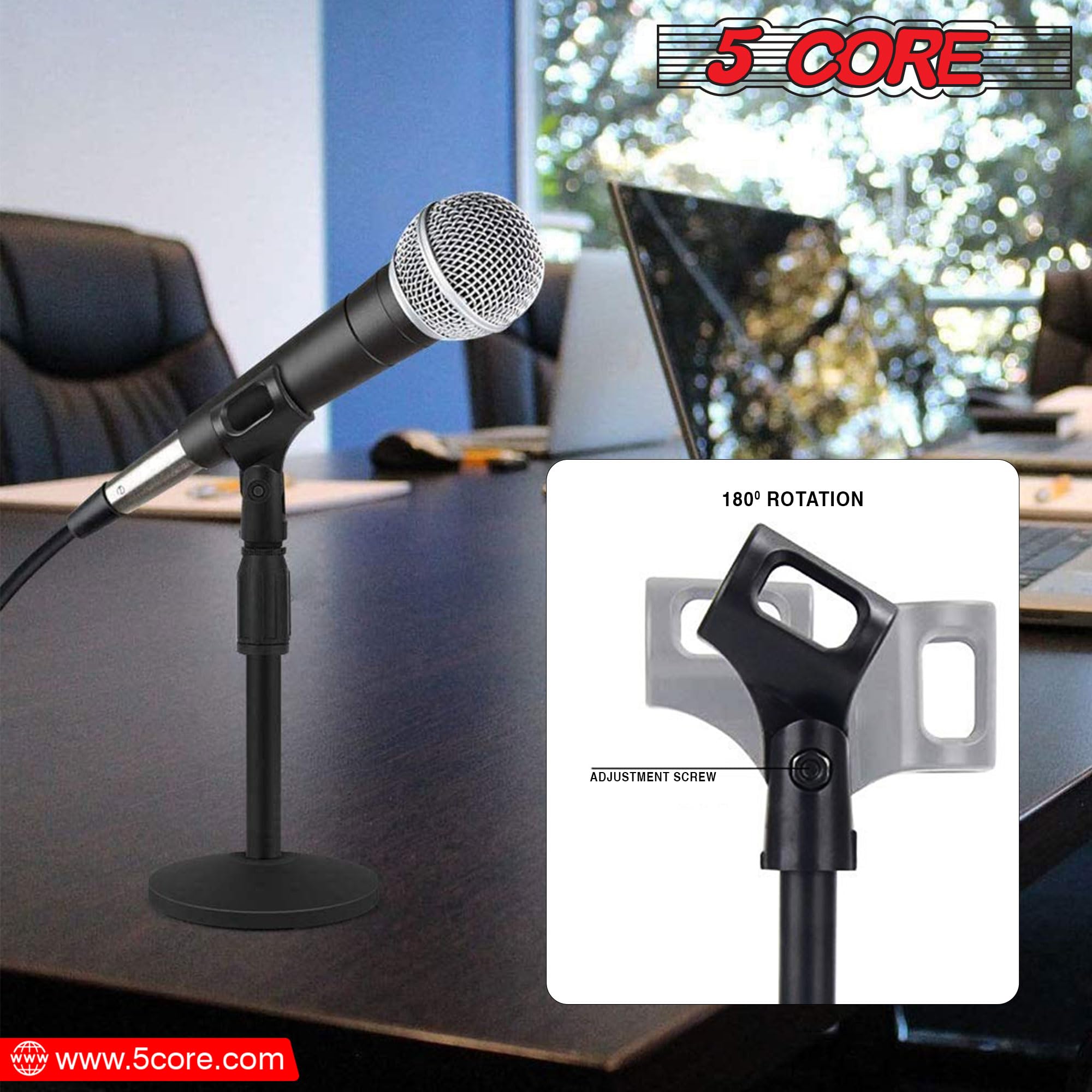 Soporte Universal De Clip Para Micrófono Con Adaptadores De Tuerca De 5/8" A 3/8", Negro, Paquete De 5
