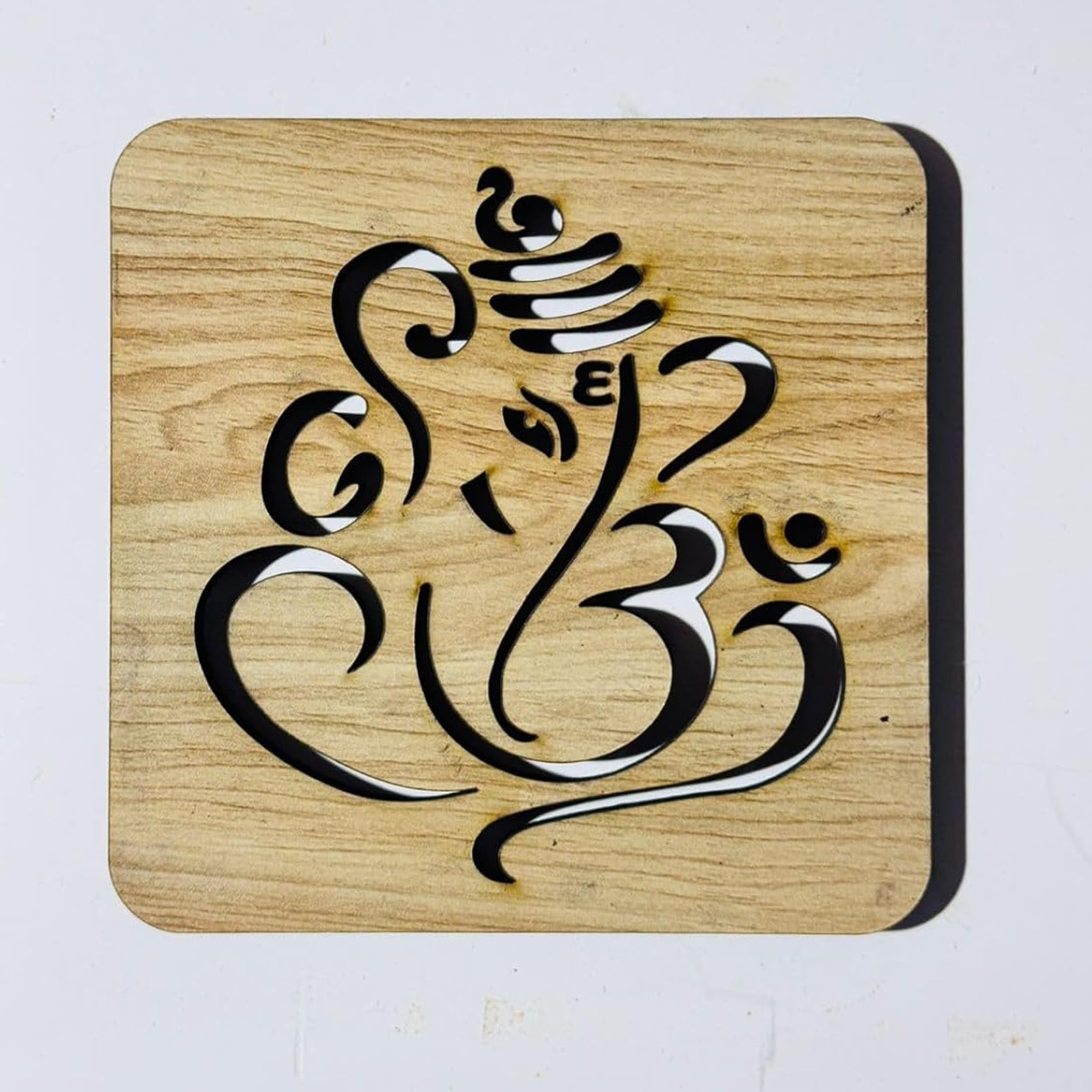 Khushi Decors MDF Laser Cut Ganesh Ji Wall Hanging | Decorative Wooden Lord Ganesha Cutout for Home Temple Office Pooja Room 5 * 5 Inch (Light Brown)-image-1
