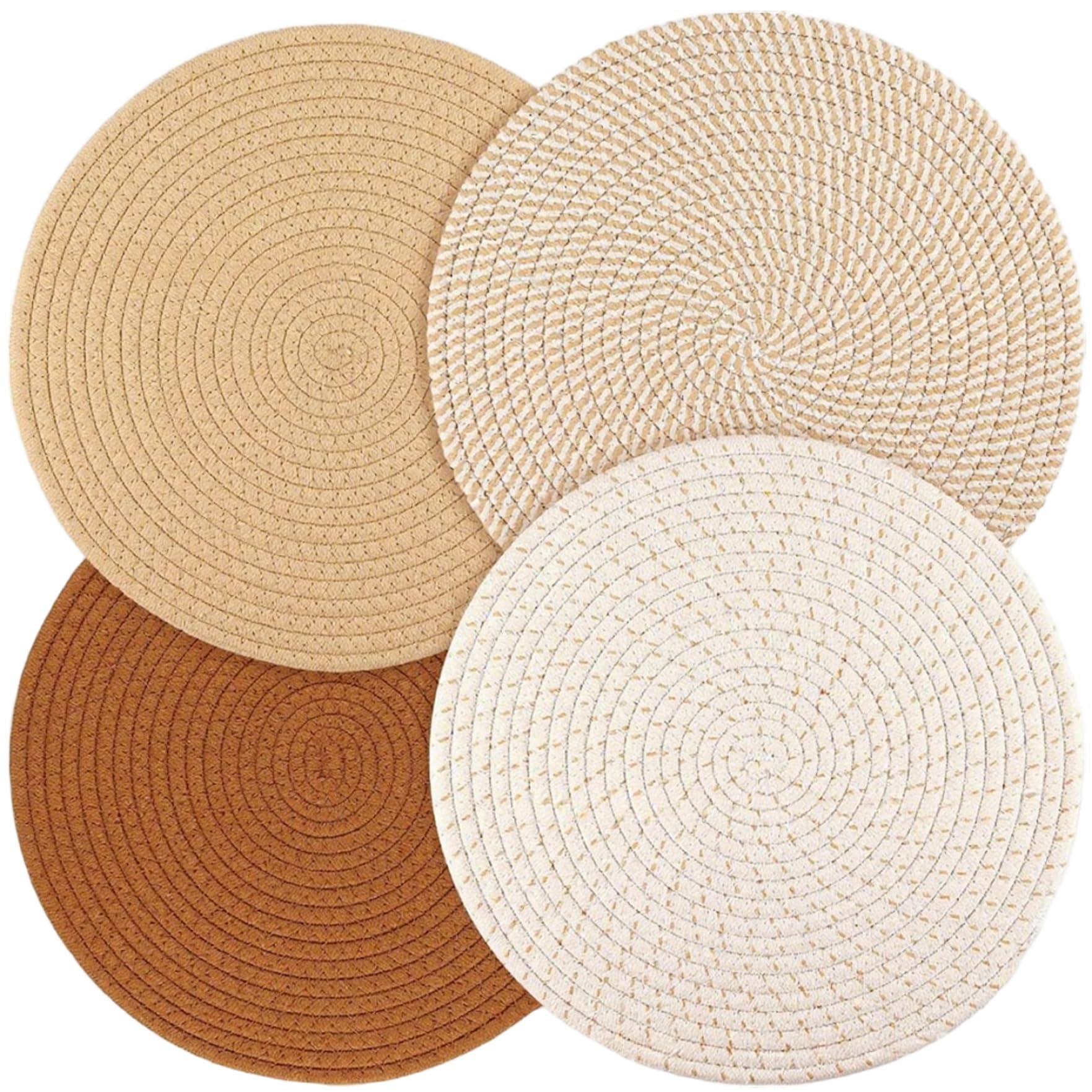 Sets de table ronds coton tressé rustique haut de gamme marron mélangé pour assiettes chaudes