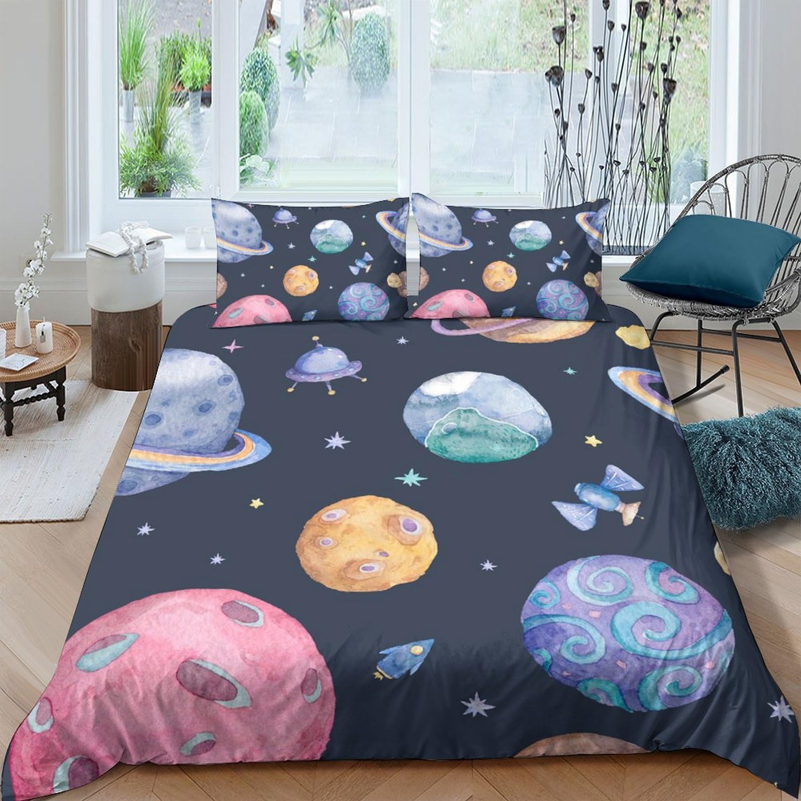 Ctjqhvkz Style-6 3D Printed Planet Galaxy Fitted Sheet Microfiber Soft Breathable Nebula Bed Cover For Bedroom Dorm Mattress Decor Single（135X200cm）