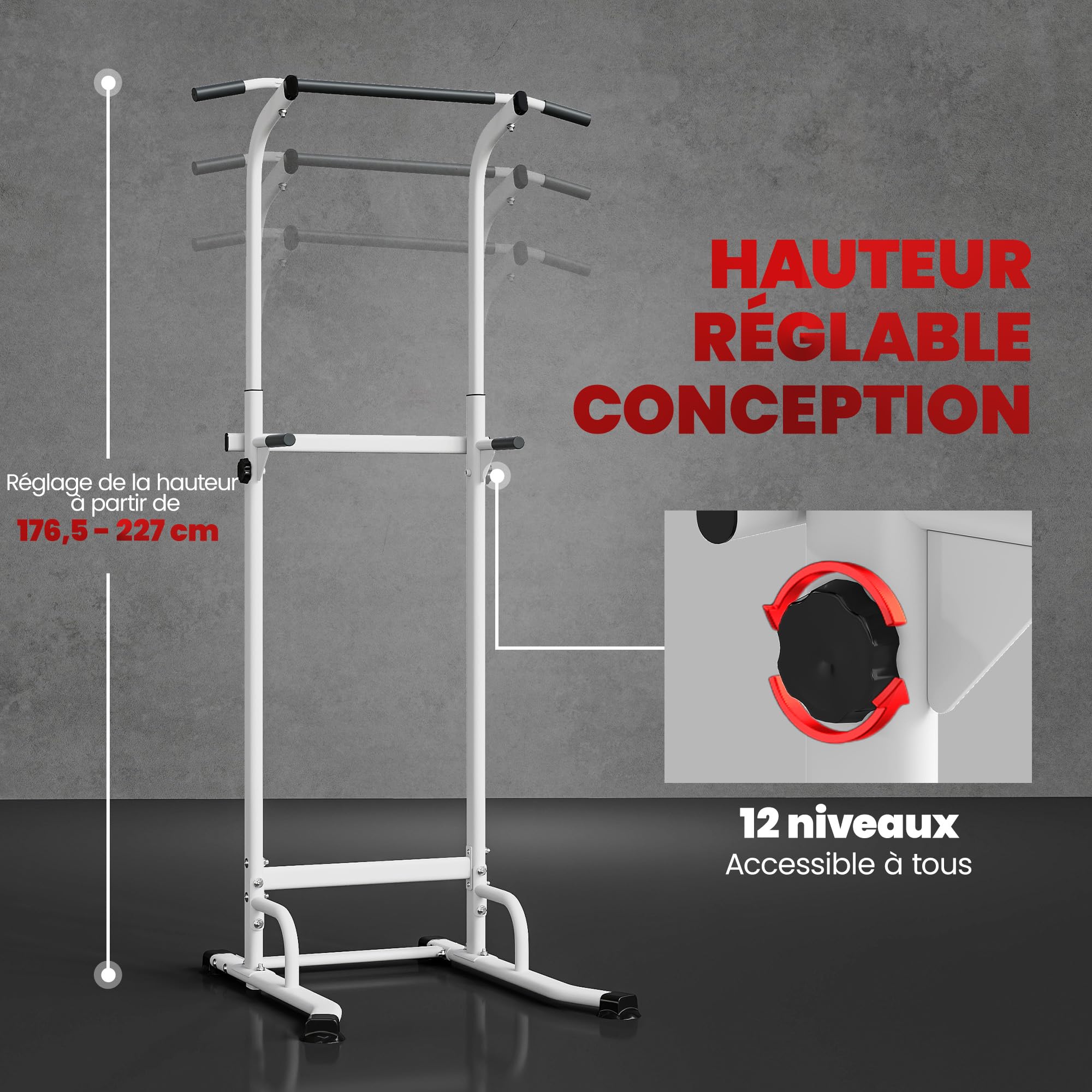 SPORTNOW Barre de traction sur pied chaise romaine réglable 120 kg blanc