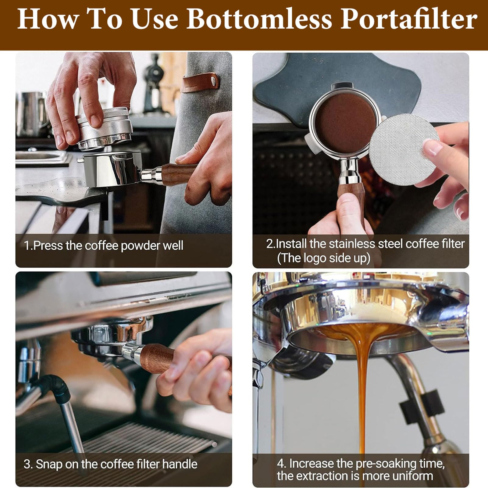 Kaffee-Siebträger, 58 Mm, Universell, ohne, mit Doppeltassen-Filterkorb für Kaffeeliebhaber und Baristas, Stilvolles Design
