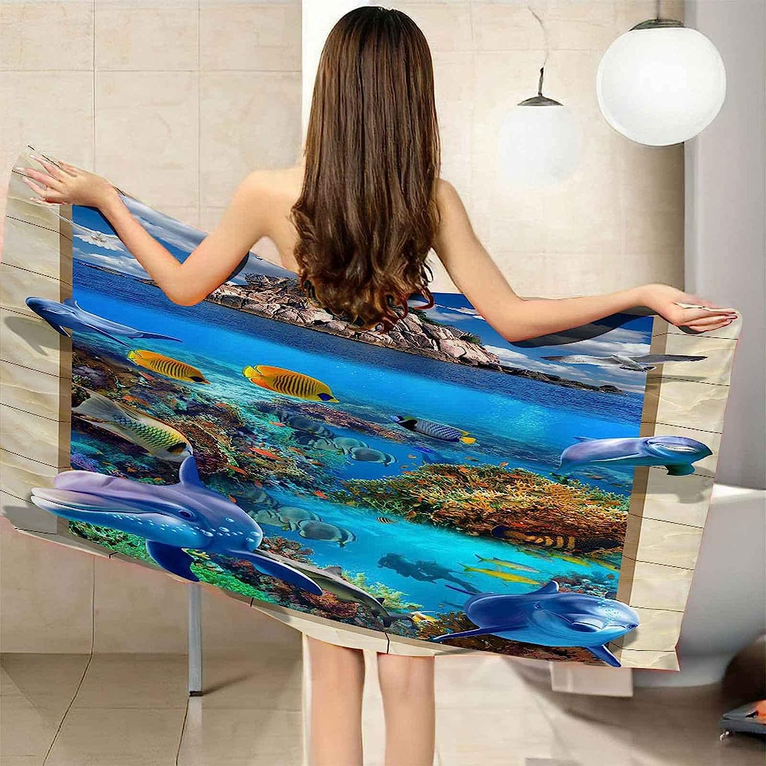 Badetuch XXL 150 X 200 cm, Mikrofaser Schnelltrocknend Strandtuch 3D Blaue Meerestiere Strandhandtuch Sauna Badehandtuch Yoga Handtuch Strandtücher Strandlaken Duschtuch Duschhandtuch -3B6L