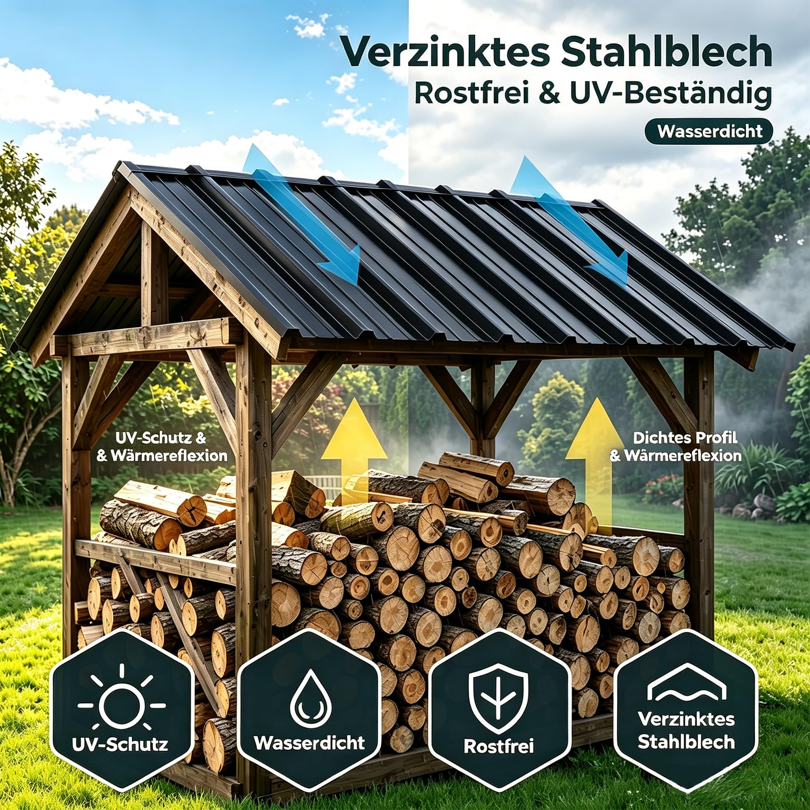 Trapezblech Profilblech 14 Stück Dachplatten für Kaminholzregal, 110x46cm 0,25mm Wandverkleidung Außen & Mülltonnenbox, Wellblech mit 3 Sicken, Verzinktes Stahlblech, Blechdach