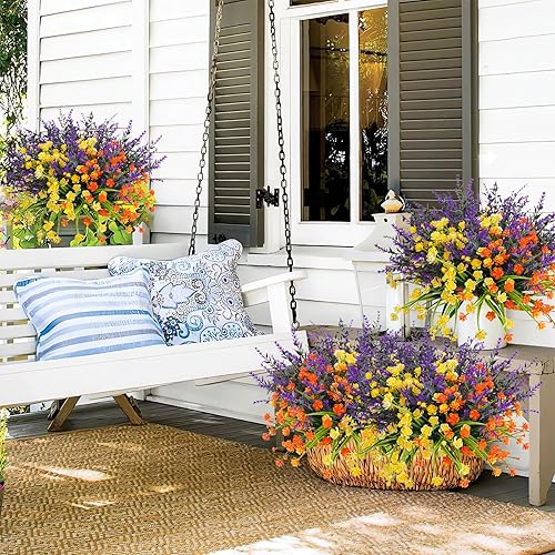 Miniatura 5 de 20 paquetes de flores artificiales para exteriores, resistentes a los rayos UV, plantas de boj falsas de plástico para exteriores, flores de