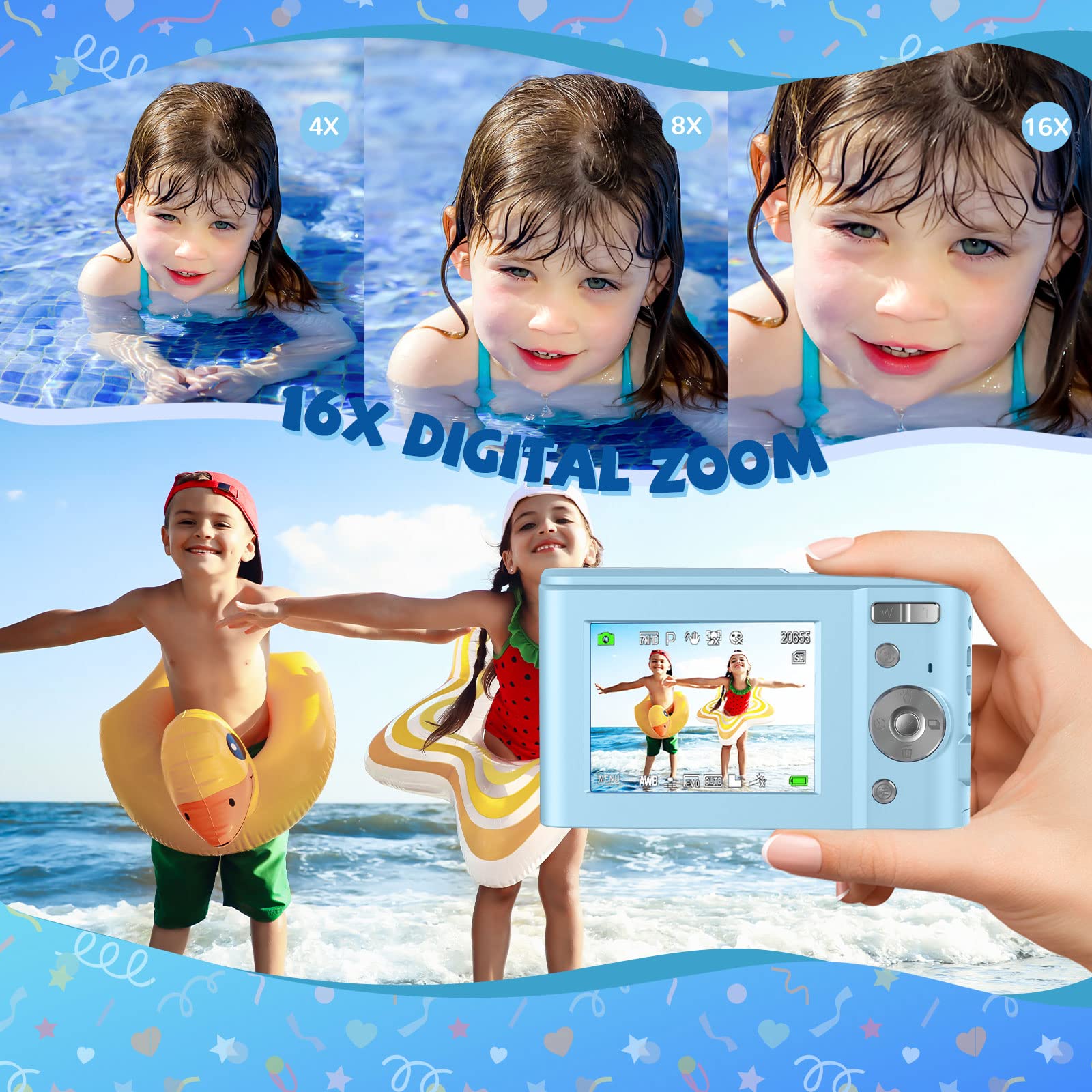 Digitalkamera, Bofypoo Fotokamera Autofokus 32G Karte FHD 1080P 48MP mit 16-fachem Digitalzoom, Kompaktkamera Tragbare Minikamera für Jugendliche, Kinder, Studenten, Anfänger (Dunkelblau)