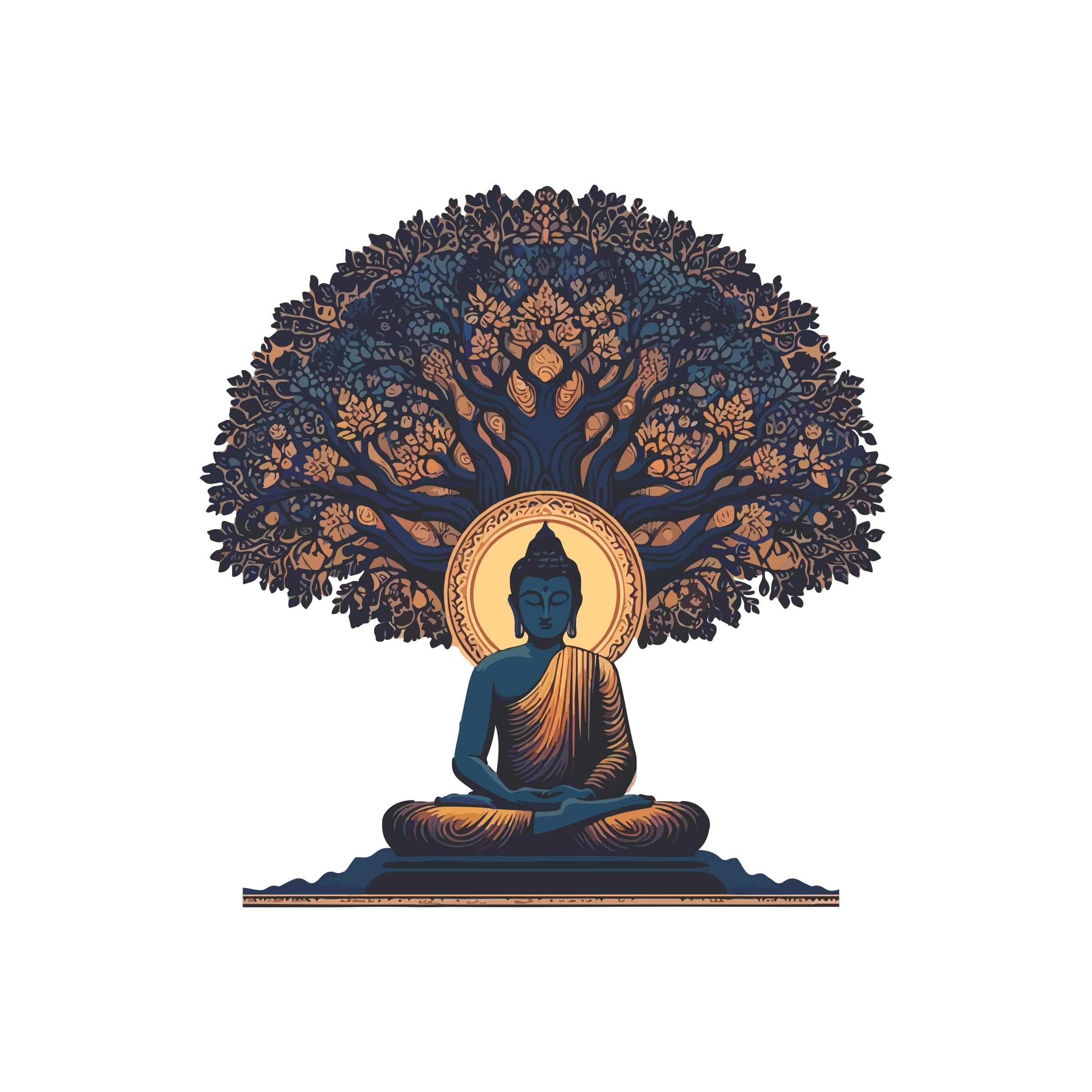 Creative Edge Vinyl Self-Adhesive Buddha Under Kalpa Tree Multicolor Decorative Wall Sticker (61 cm x 58 cm)