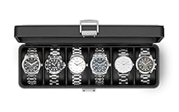 Vlando 6-Slot Watch Case for Men&comma; Watch Box with Glass Lid&comma; Lockable Watch Holder&comma; Business Textured Leather Organizer Display Case&comma; Soft Pillow&comma; Gifts for Fathers&comma; Dad&comma; Husband - Black