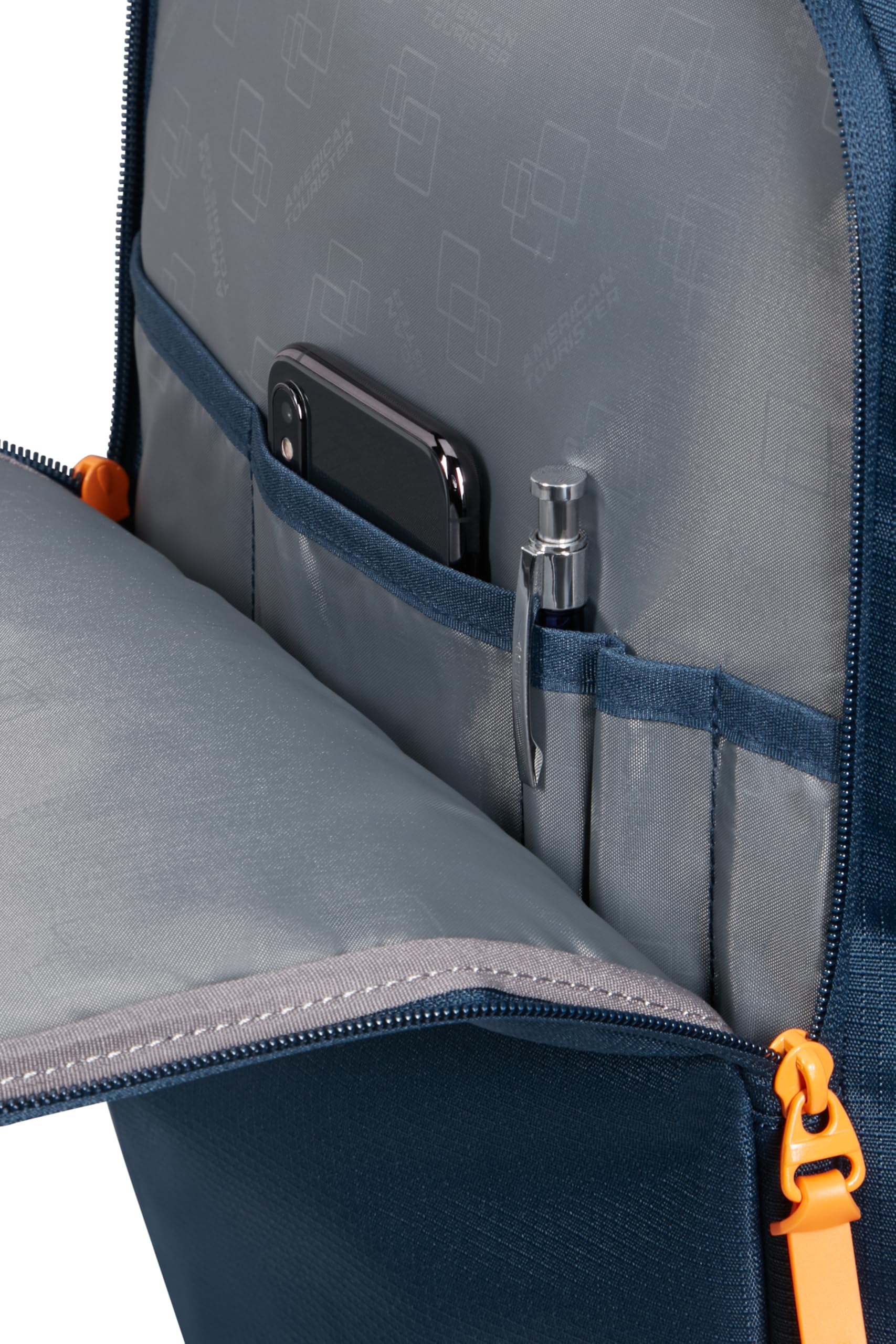 American Tourister Take2Cabin - EasyJet Bolsa de Cabina 36 x 20 x 45 cm, 38 l, 0,70 kg, Equipaje de Mano, Mochila de Avión M Bajo Asiento, Blau/Orange (Dark Navy/Radiant Orange)