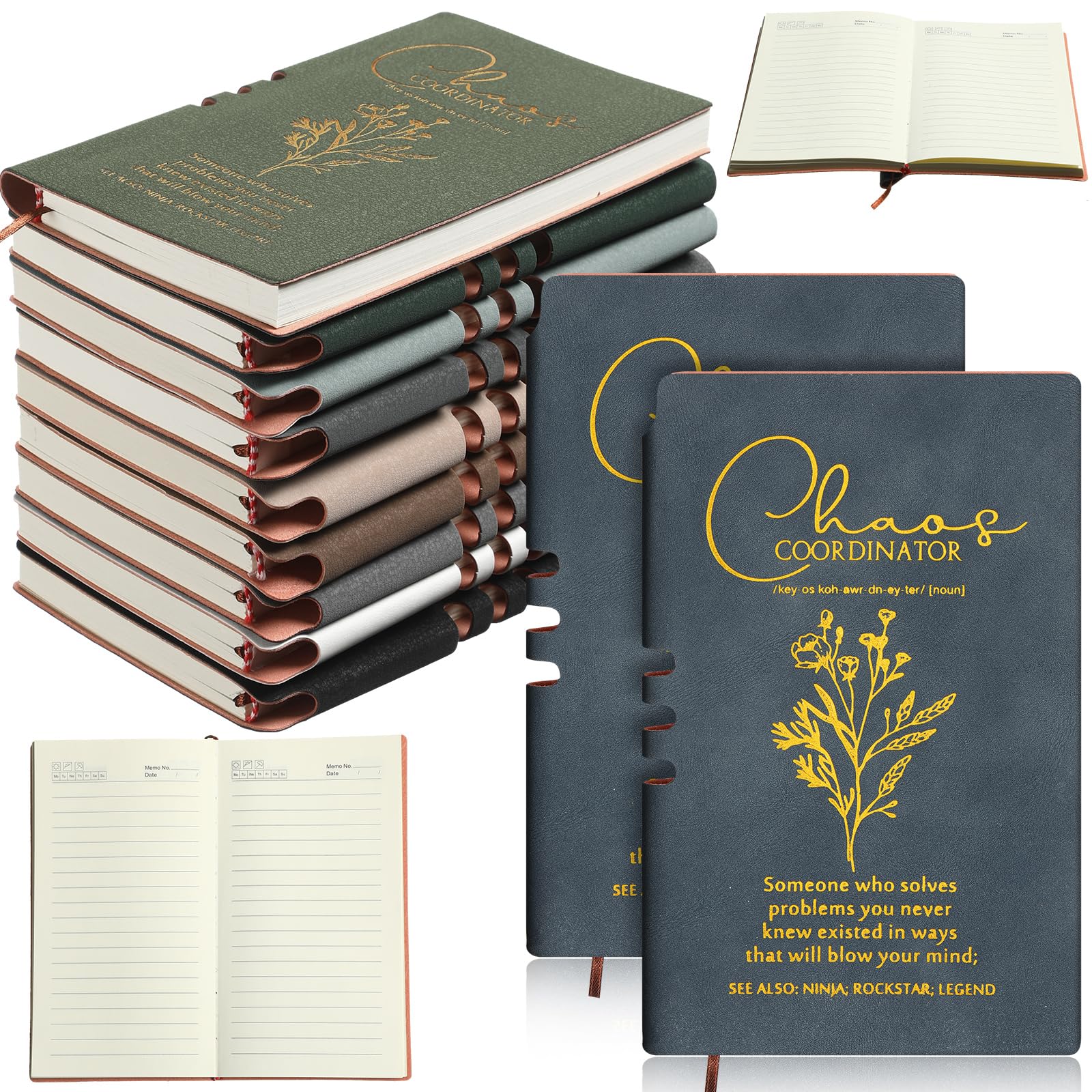 Watersay 10 quaderni per coordinatore del caos, idea regalo, formato A6, in pelle, per dipendenti, regalo di ringraziamento, regalo per ufficio, per donne, uomini, insegnanti, colleghi, leader,